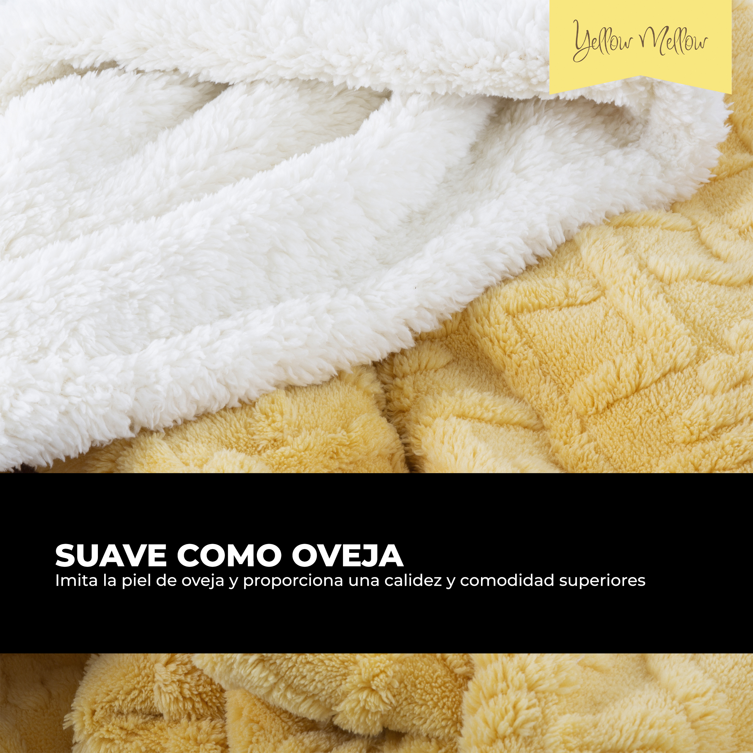 Foto 2 | Cobertor Cobija Aborregado Con Forro Polar Sherpa | Suave | Caliente | Ligera | Tamaño 230x200cm (amarillo, 230x200cm)