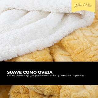 Foto 2 | Cobertor Cobija Aborregado Con Forro Polar Sherpa | Suave | Caliente | Ligera | Tamaño 230x200cm (amarillo, 230x200cm)