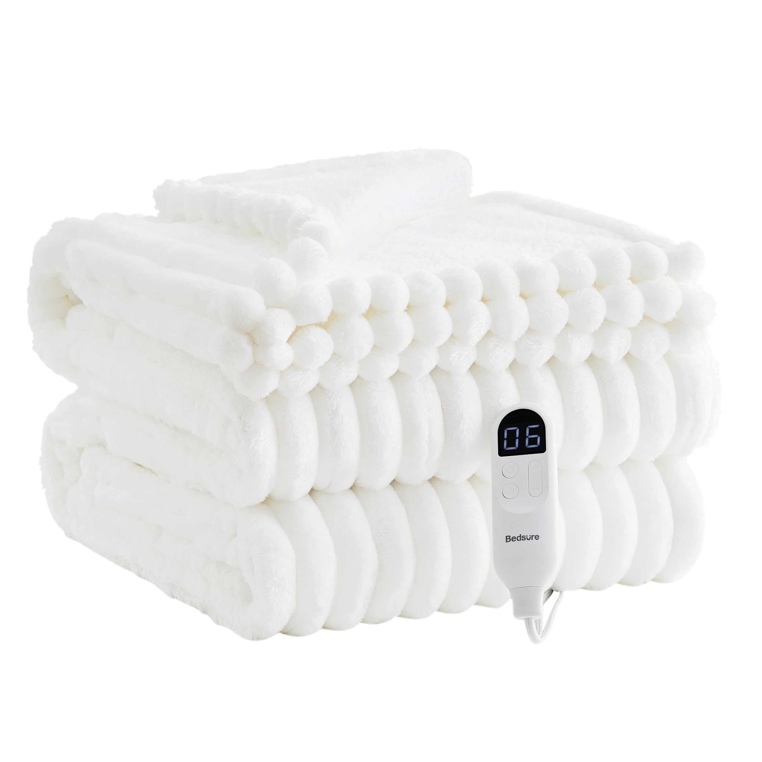 Foto 2 pulgar | Manta Eléctrica Bedsure De Franela A Rayas Tamaño Doble Blanca - Venta Internacional