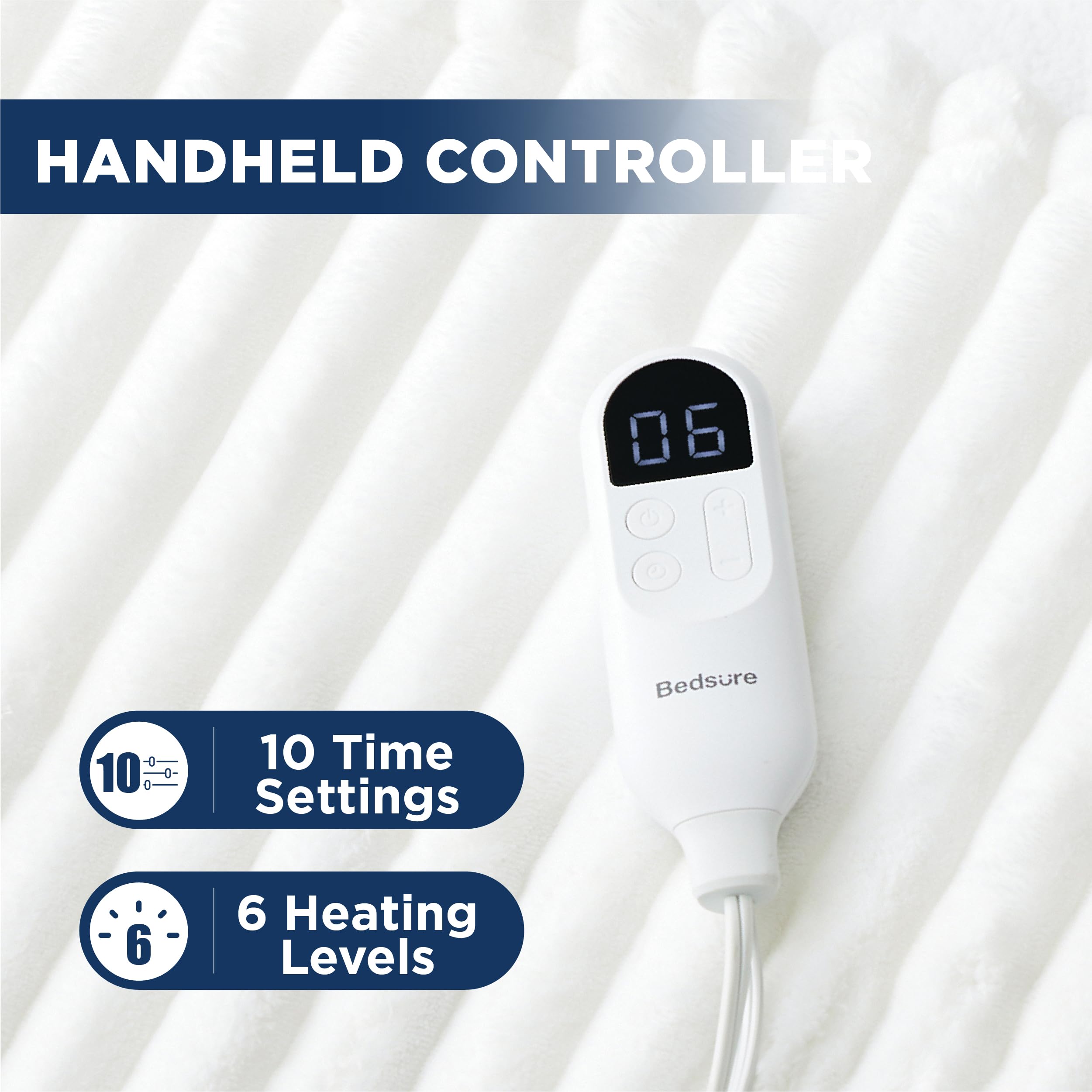 Foto 4 pulgar | Manta Eléctrica Bedsure De Franela A Rayas Tamaño Doble Blanca - Venta Internacional
