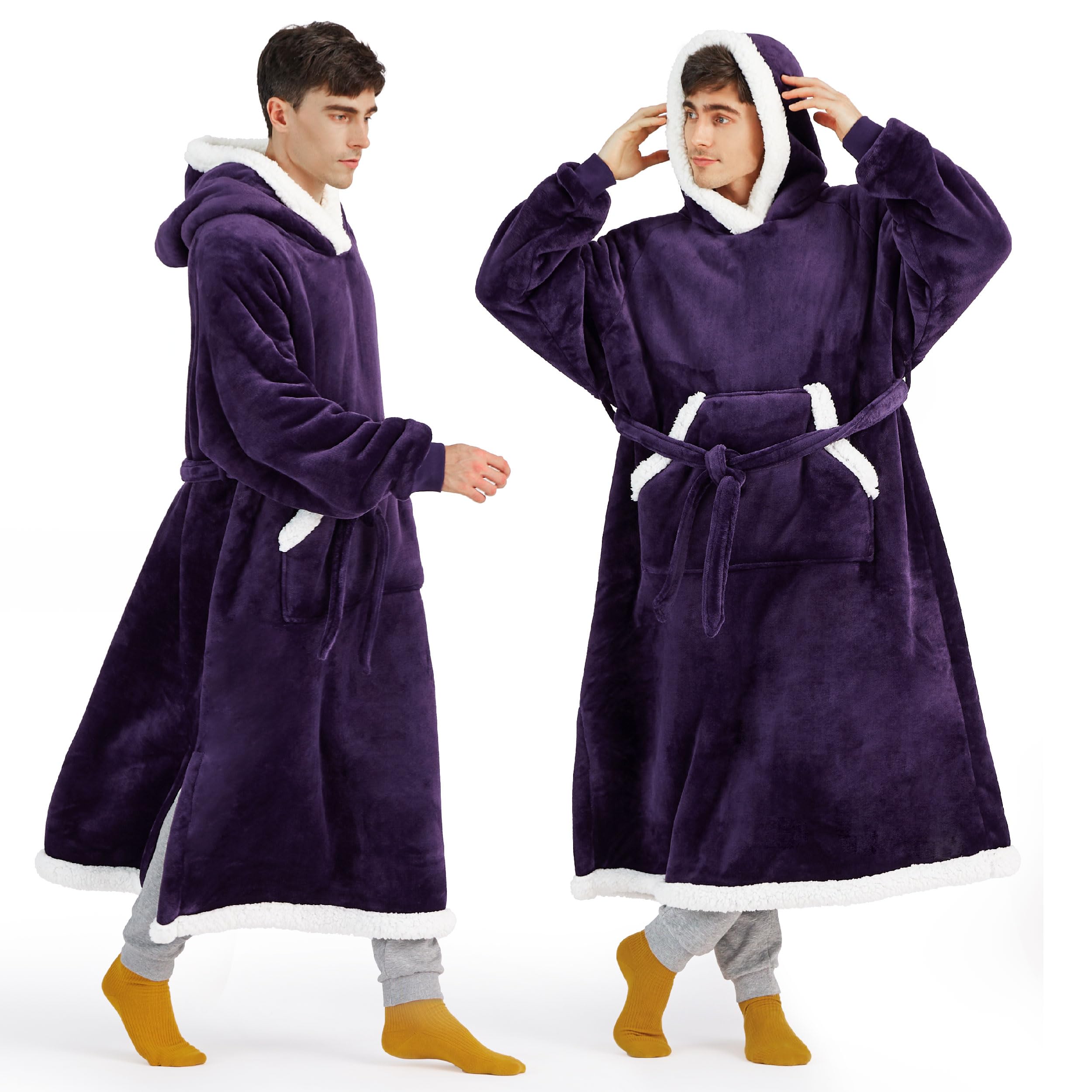 Foto 2 pulgar | Manta Portátil Con Capucha Bedsure Para Mujer, Larga, Sherpa, Color Morado Oscuro - Venta Internacional.