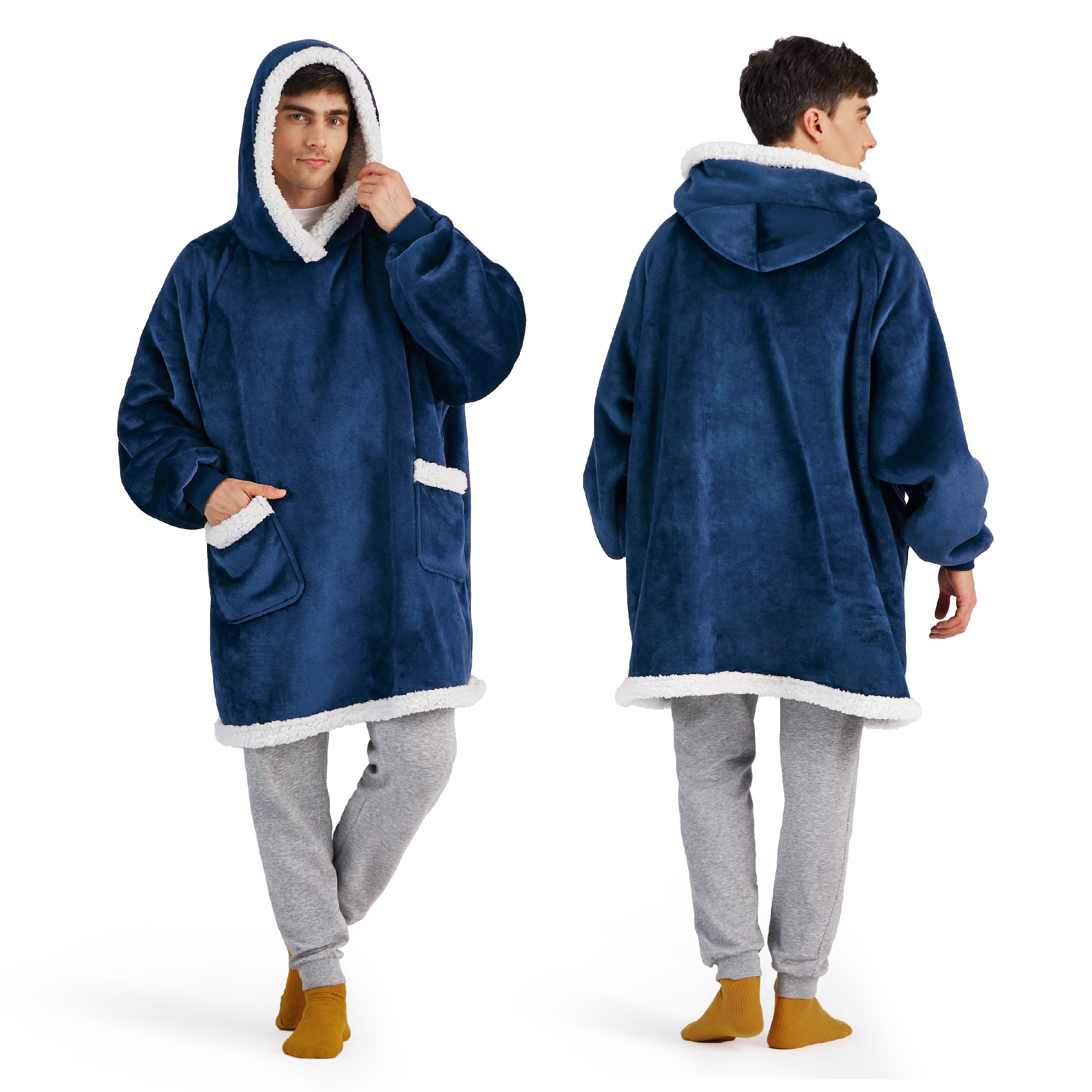 Colcha Con Capucha Para Adultos Y Niños Sherpa Navy - Venta Internacional.