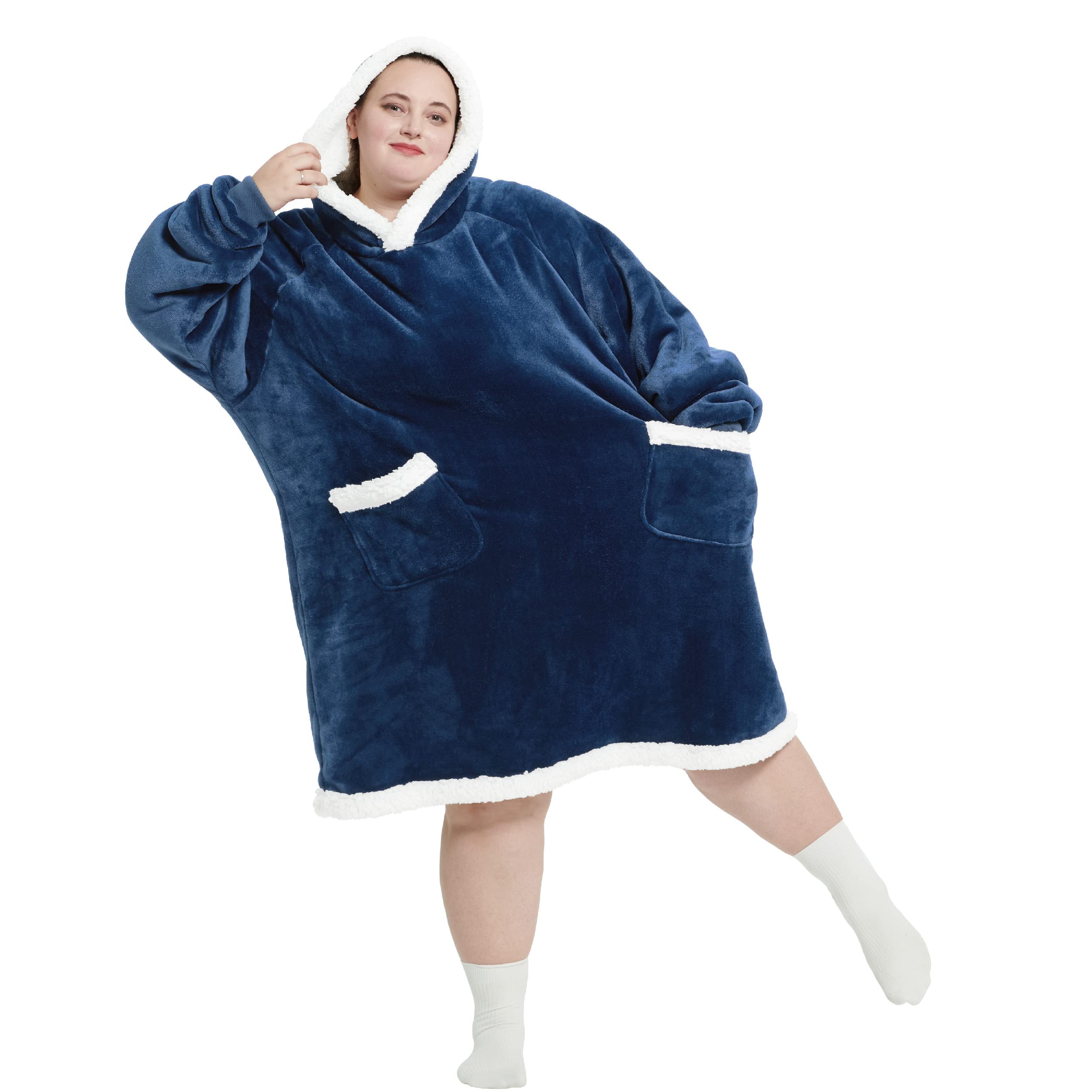 Foto 5 pulgar | Colcha Con Capucha Para Adultos Y Niños Sherpa Navy - Venta Internacional.
