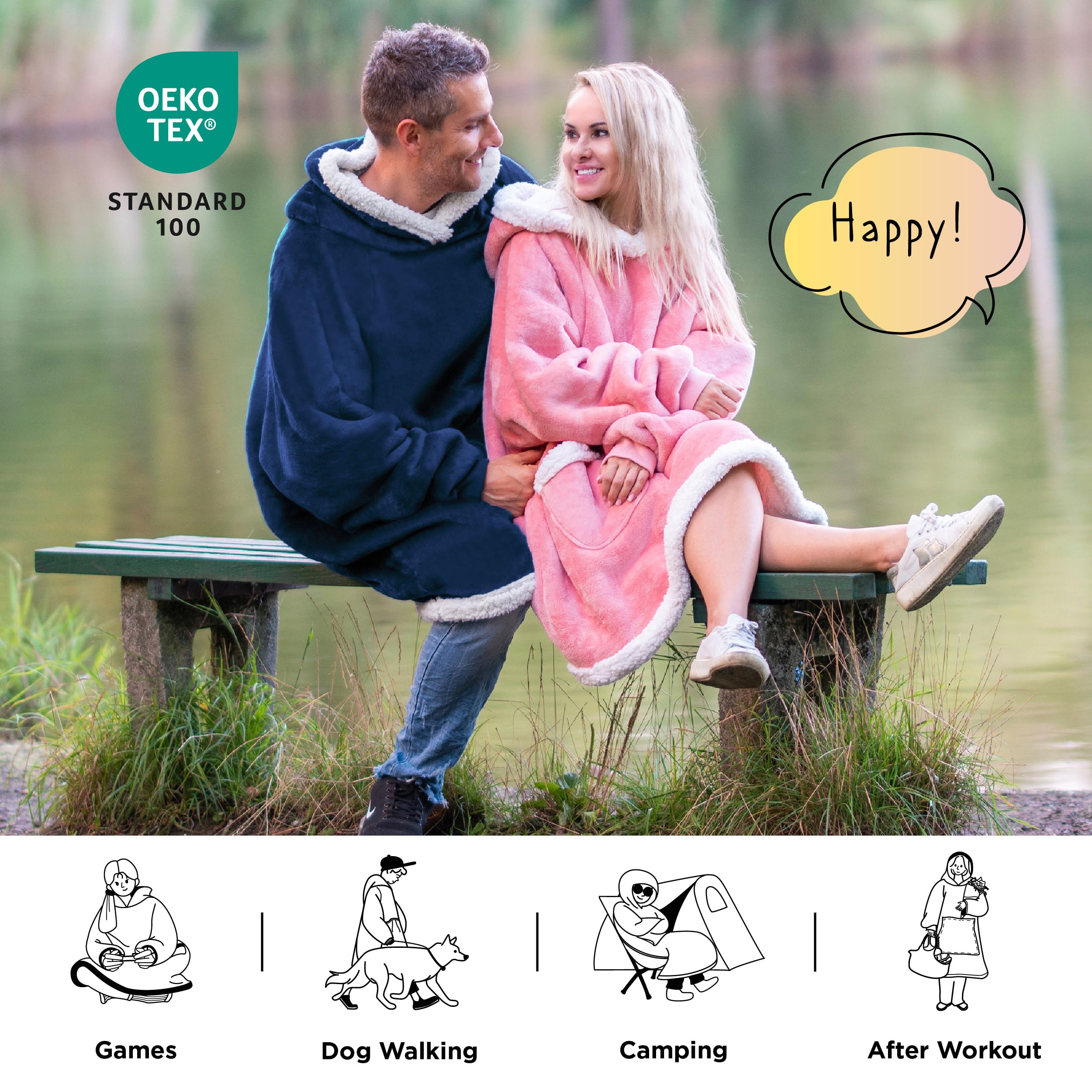 Foto 7 pulgar | Colcha Con Capucha Para Adultos Y Niños Sherpa Navy - Venta Internacional.