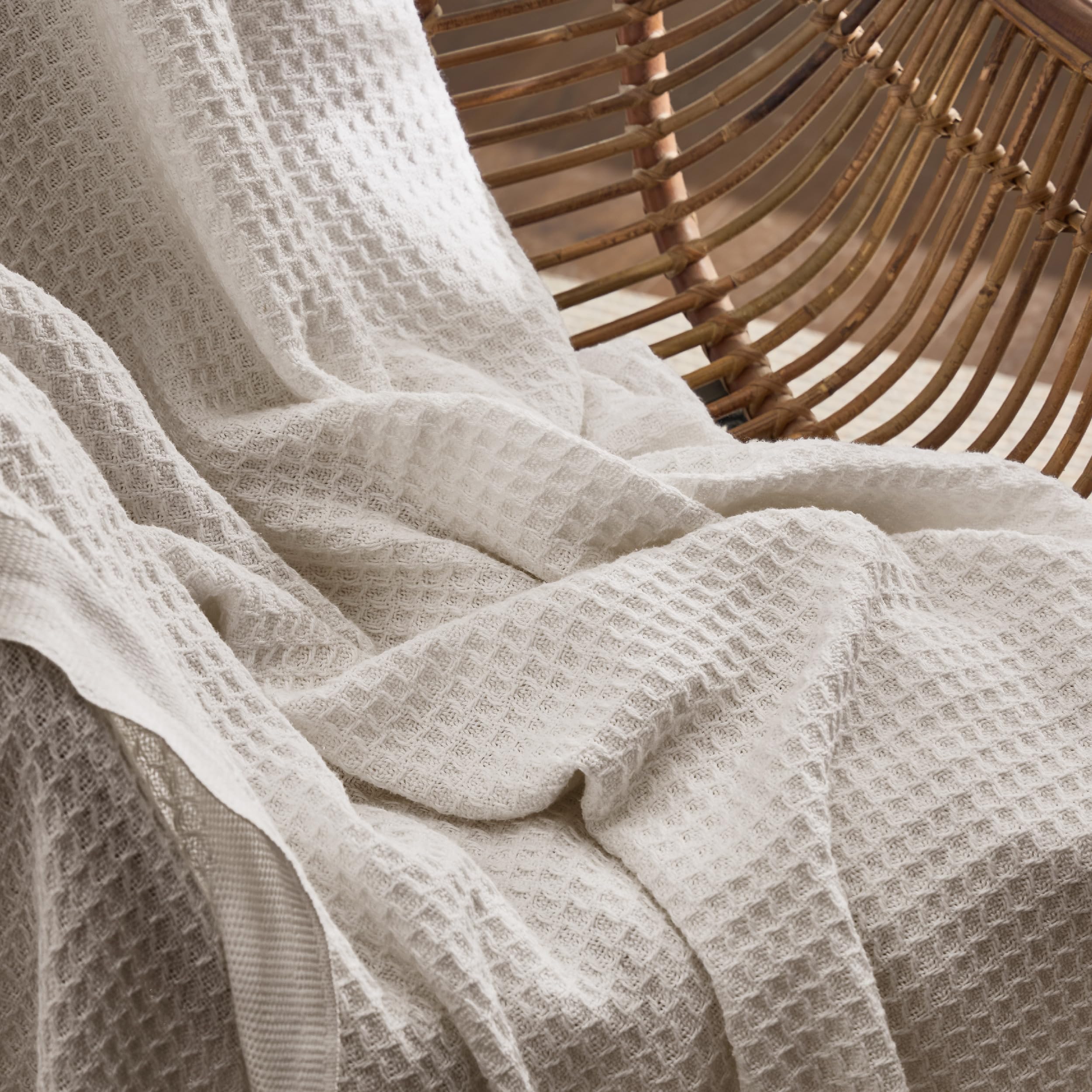 Foto 4 | Manta De Cama, 100% Algodón, Tejido Gofrado, Tamaño Queen, Color Beige Claro - Venta Internacional.