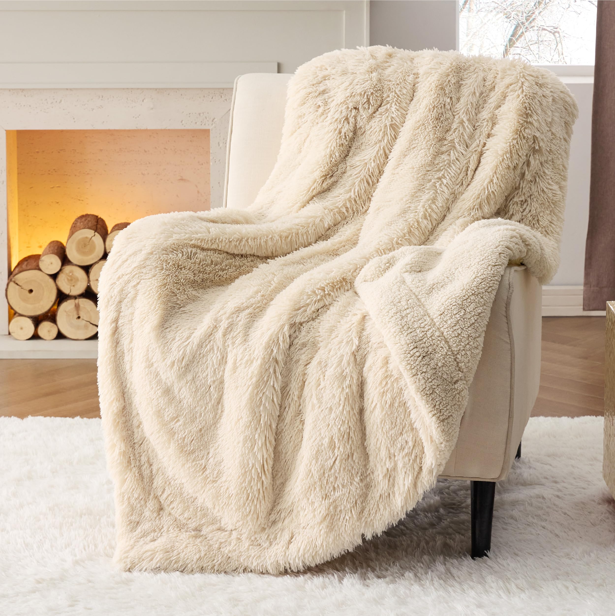 Foto 6 pulgar | Manta Bedsure Fuzzy Sherpa De Piel Sintética, Tamaño Doble, Color Beige - Venta Internacional.