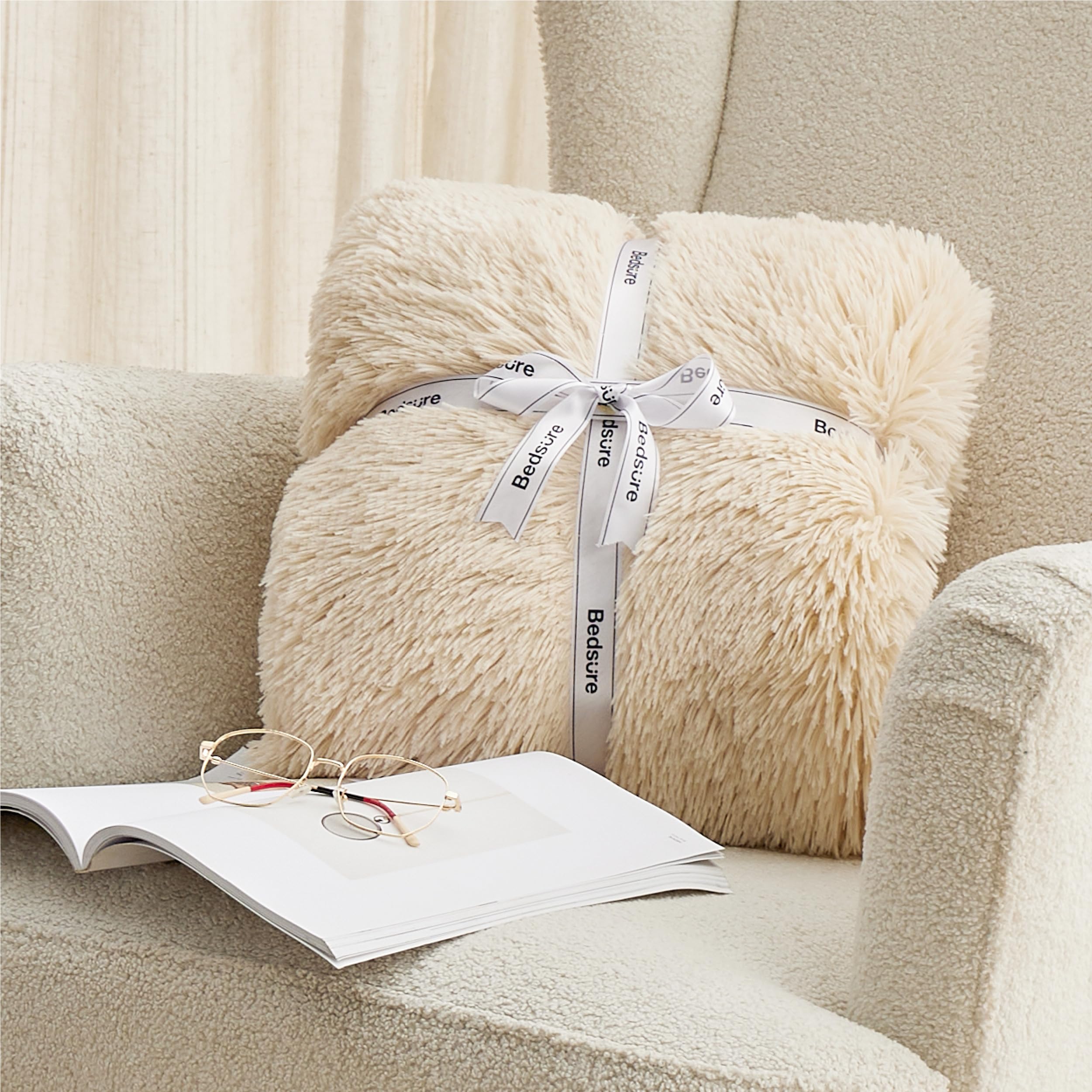 Foto 8 pulgar | Manta Bedsure Fuzzy Sherpa De Piel Sintética, Tamaño Doble, Color Beige - Venta Internacional.