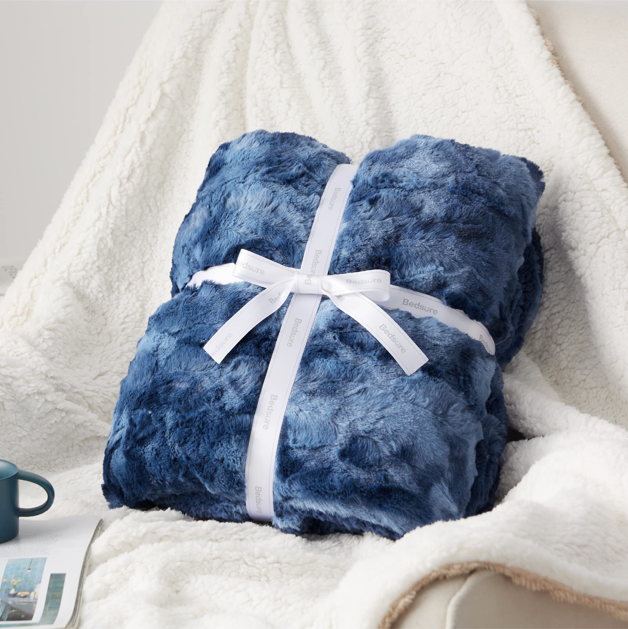 Foto 7 pulgar | Manta Bedsure Sherpa, Tamaño Doble, Piel Sintética Índigo - Venta Internacional.