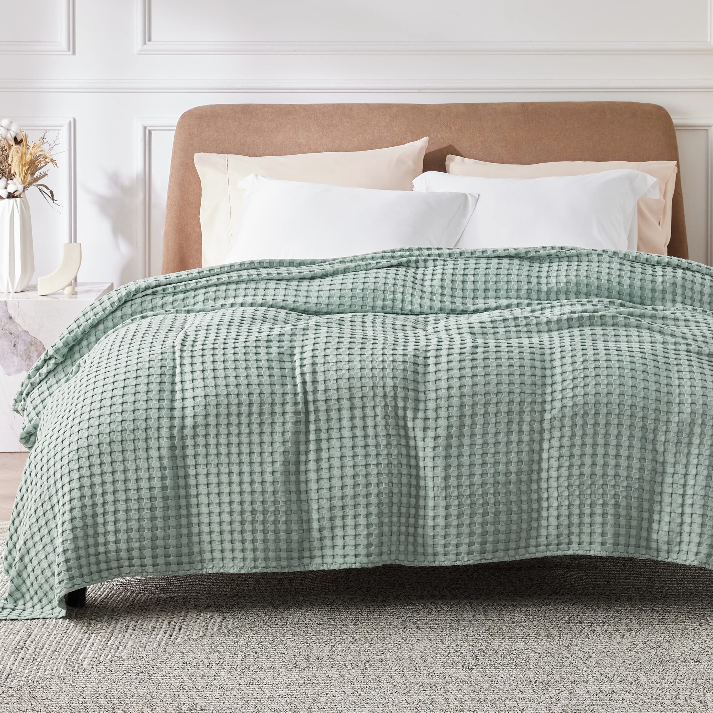 Foto 2 | Manta Bedsure De Algodón Refrescante Con Forma De Gofre, Tamaño King, Color Verde Salvia - Venta Internacional.