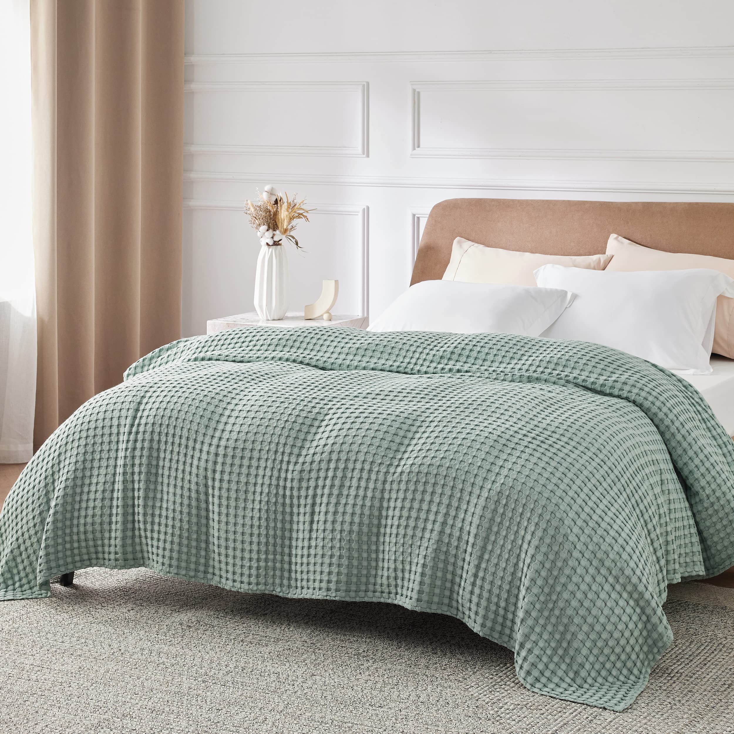 Foto 5 | Manta Bedsure De Algodón Refrescante Con Forma De Gofre, Tamaño King, Color Verde Salvia - Venta Internacional.