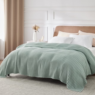 Foto 5 | Manta Bedsure De Algodón Refrescante Con Forma De Gofre, Tamaño King, Color Verde Salvia - Venta Internacional.