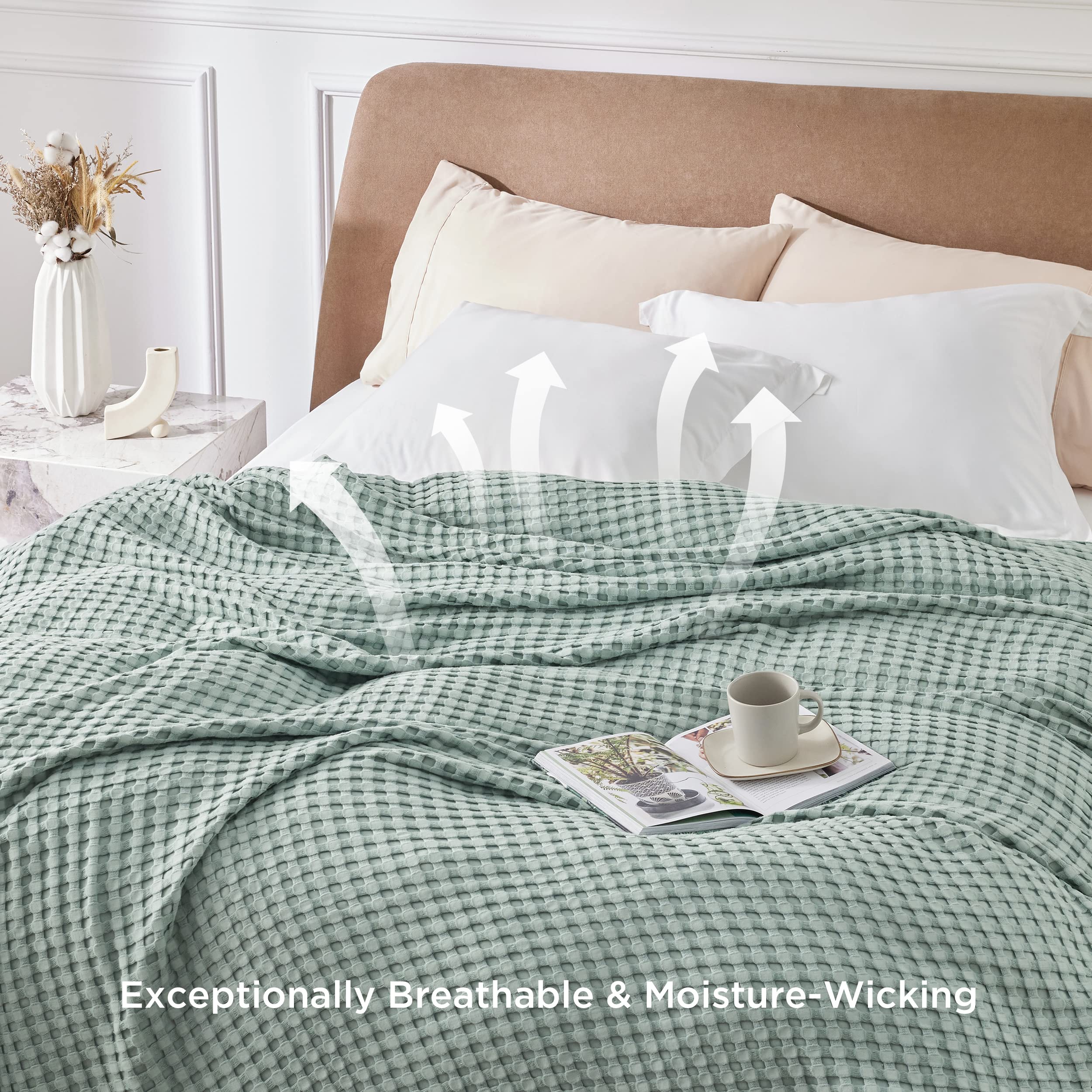 Foto 6 | Manta Bedsure De Algodón Refrescante Con Forma De Gofre, Tamaño King, Color Verde Salvia - Venta Internacional.