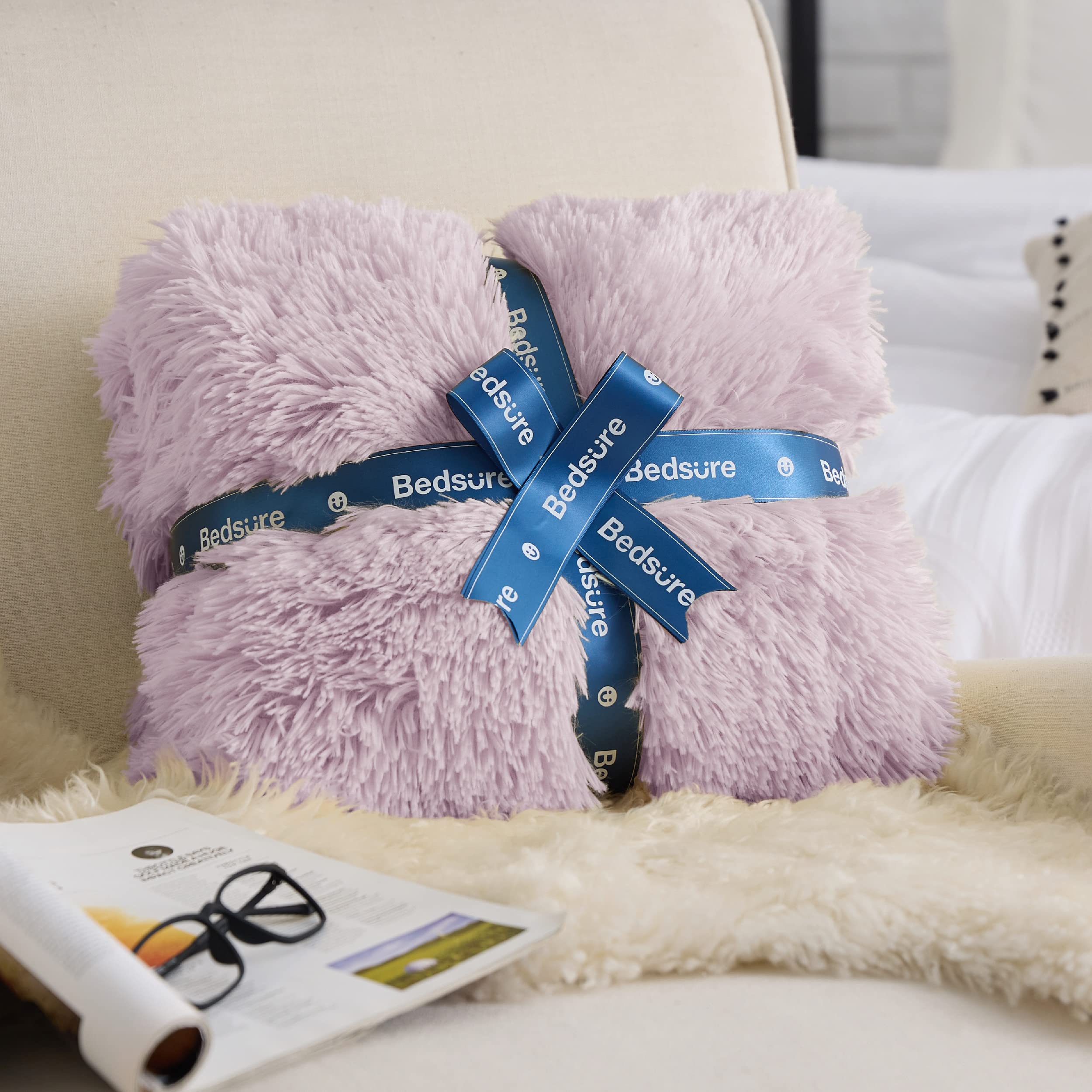 Foto 5 | Manta Bedsure Fluffy Lavanda Púrpura Tamaño Queen - Venta Internacional.