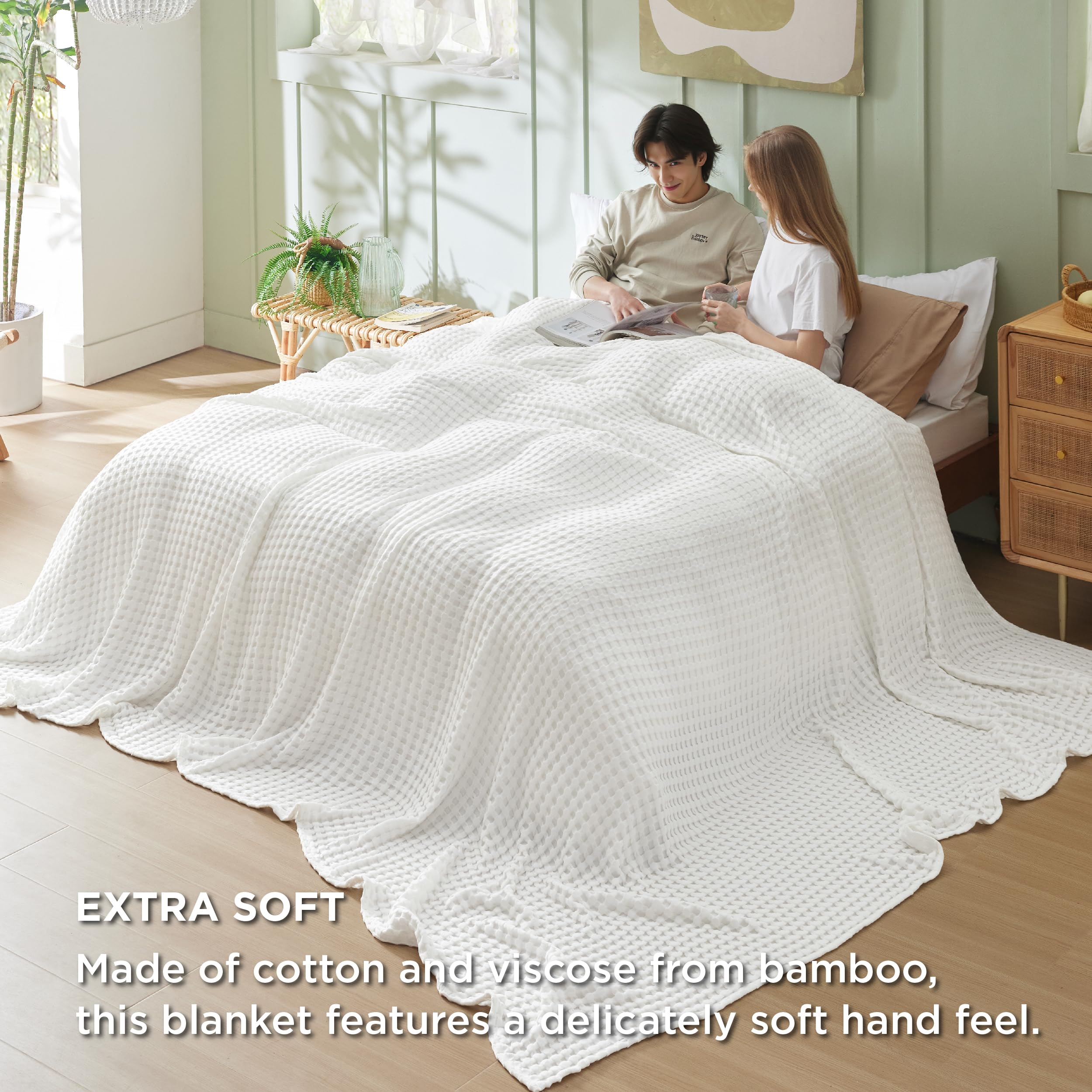 Foto 5 pulgar | Manta Bedsure Cooling Waffle De Algodón De Gran Tamaño King Ivory - Venta Internacional.