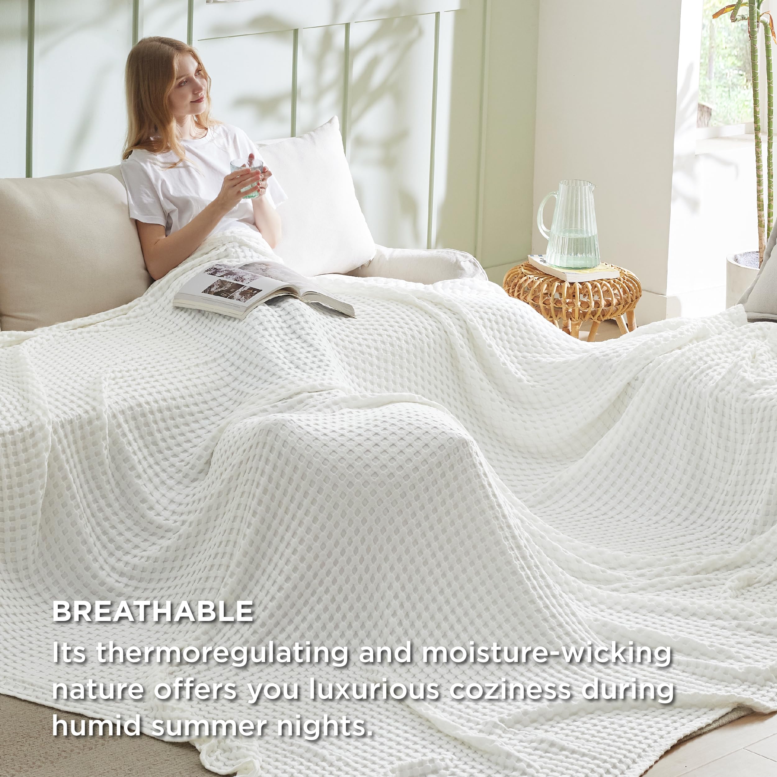 Foto 6 pulgar | Manta Bedsure Cooling Waffle De Algodón De Gran Tamaño King Ivory - Venta Internacional.