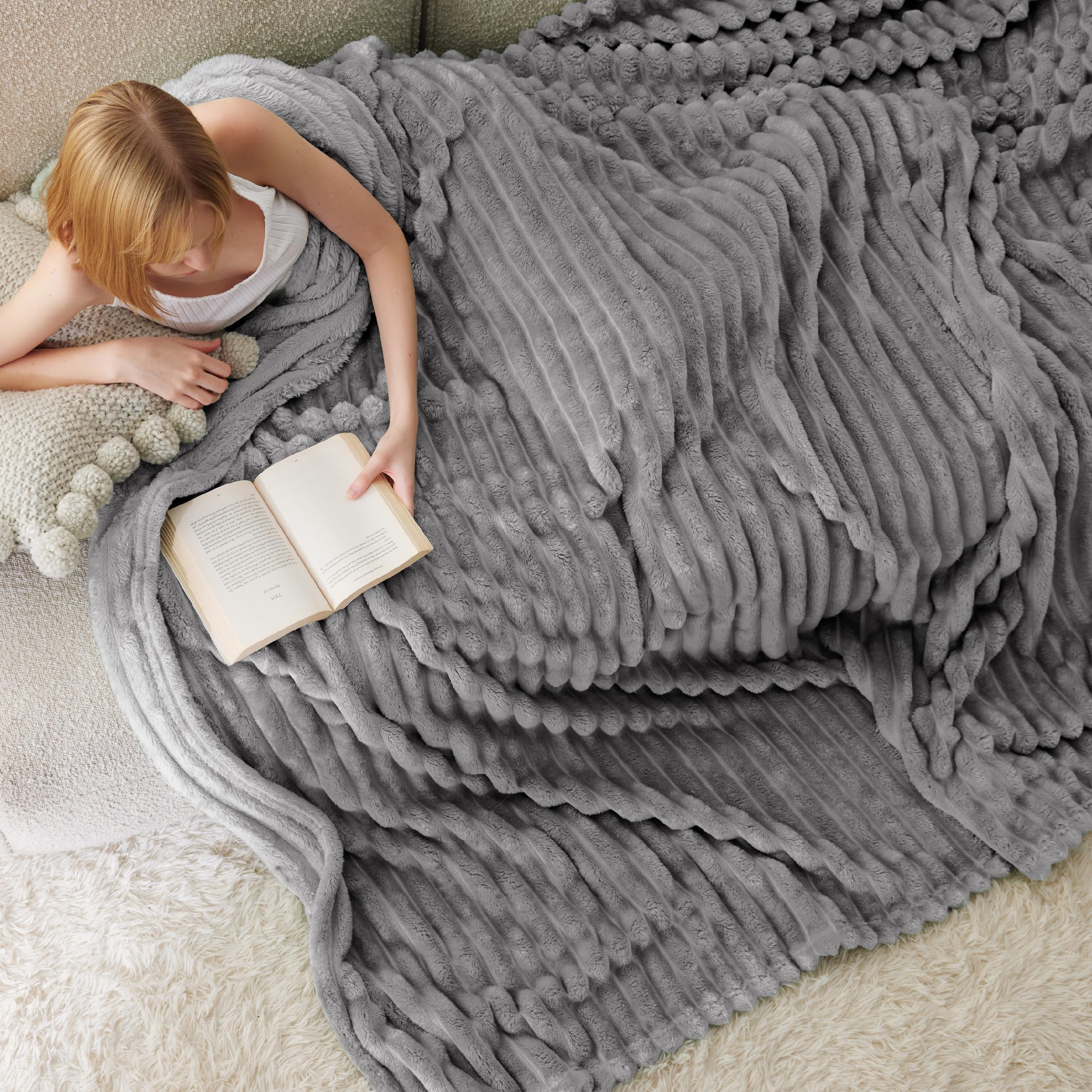Manta Bedsure Frost De Forro Polar Gris Para Sofá, 274 X 229 Cm - Venta Internacional.
