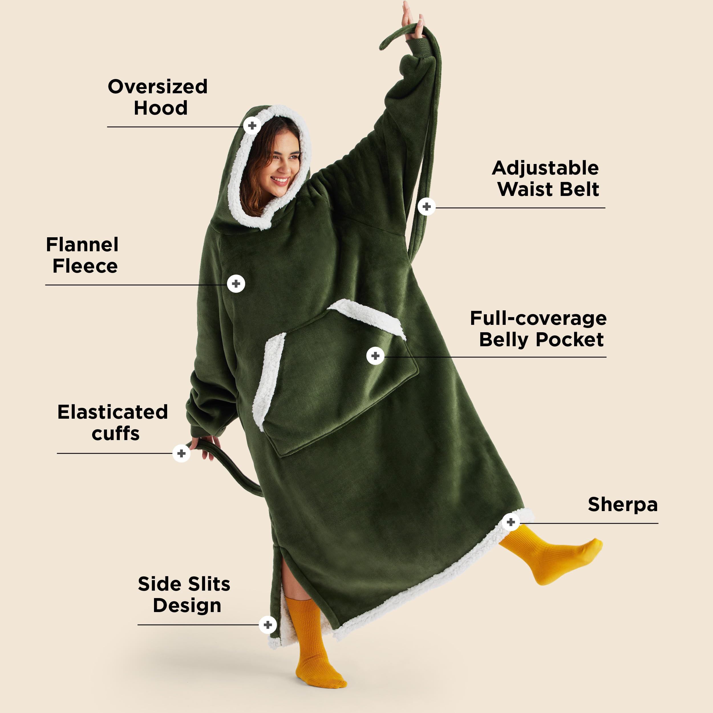 Foto 3 pulgar | Manta Portátil Con Capucha Bedsure Long Sherpa Para Mujeres Y Hombres - Venta Internacional.