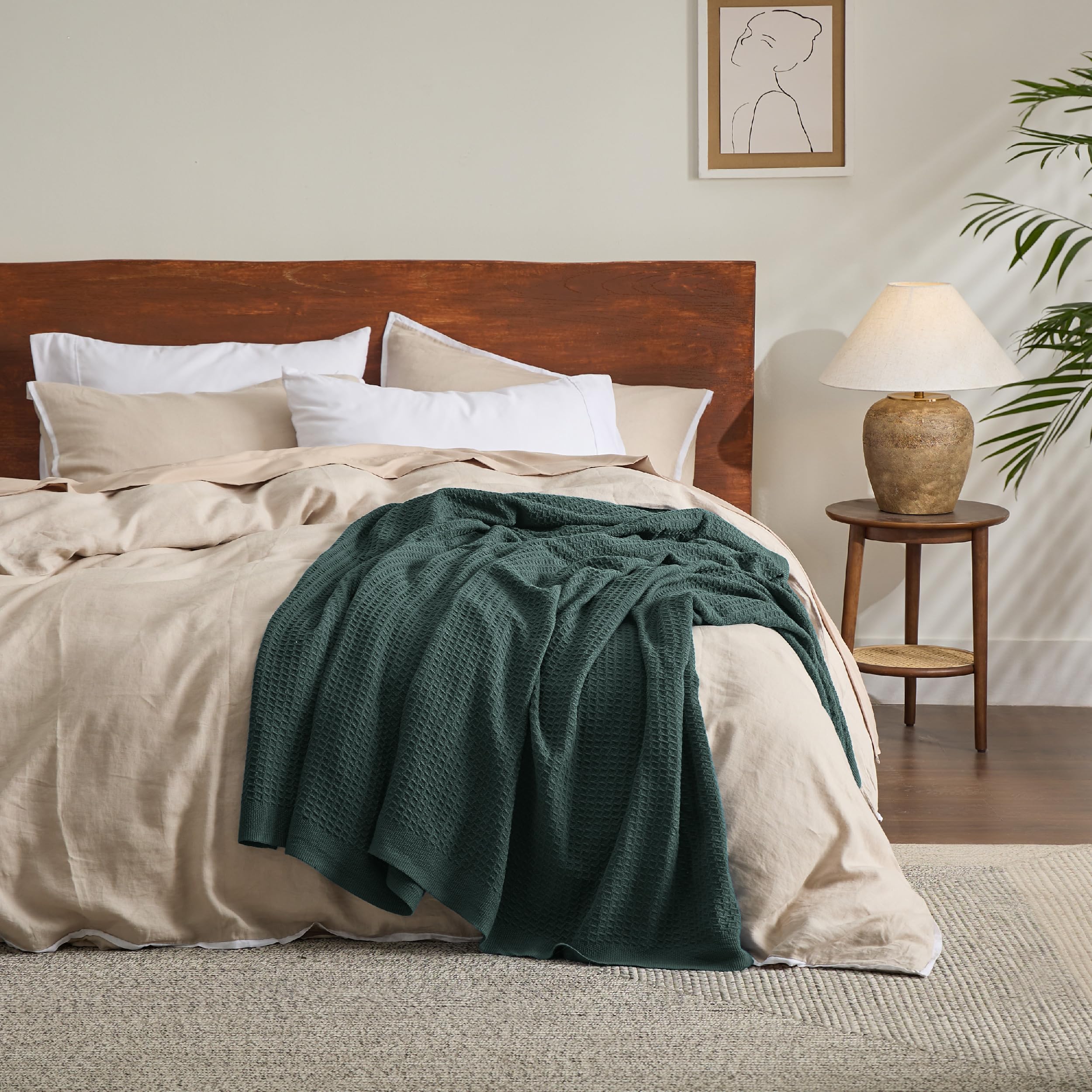 Foto 8 pulgar | Manta Bedsure, 100% Algodón, Tejido Gofrado, Tamaño Queen, Color Verde Oscuro - Venta Internacional.