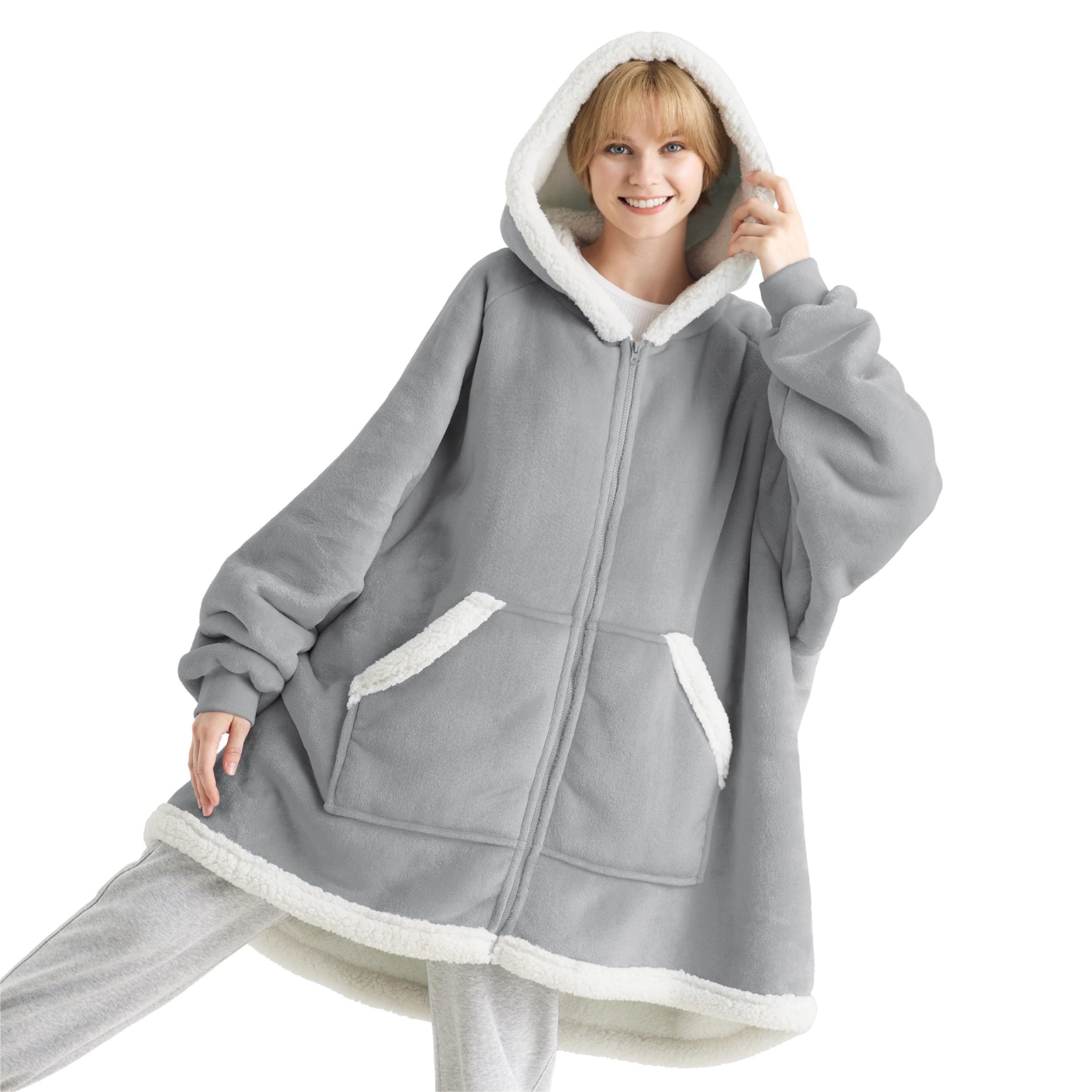 Foto 2 pulgar | Manta Portátil Bedsure con Capucha Gris Unisex - Venta Internacional