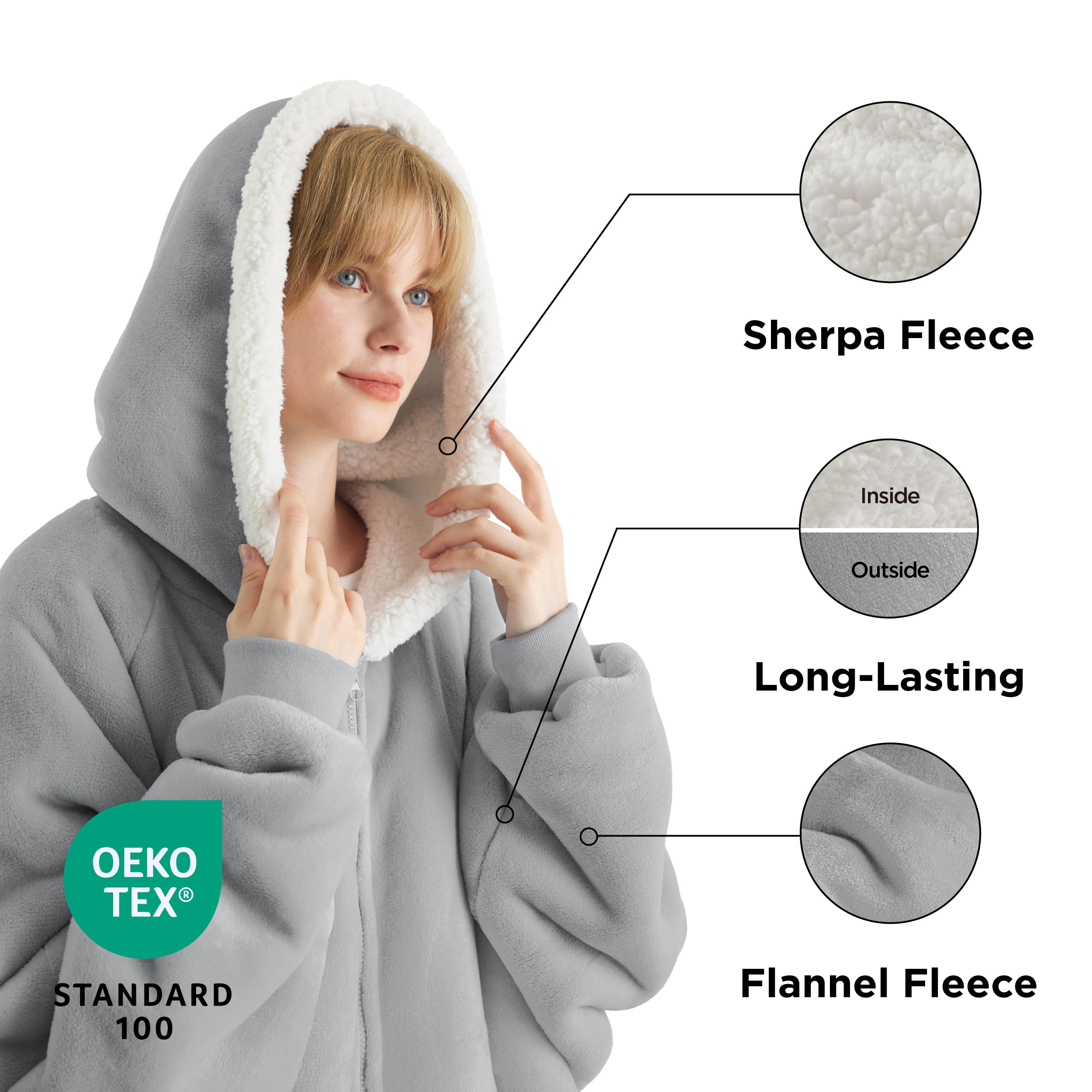 Foto 2 | Manta Portátil Bedsure con Capucha Gris Unisex - Venta Internacional