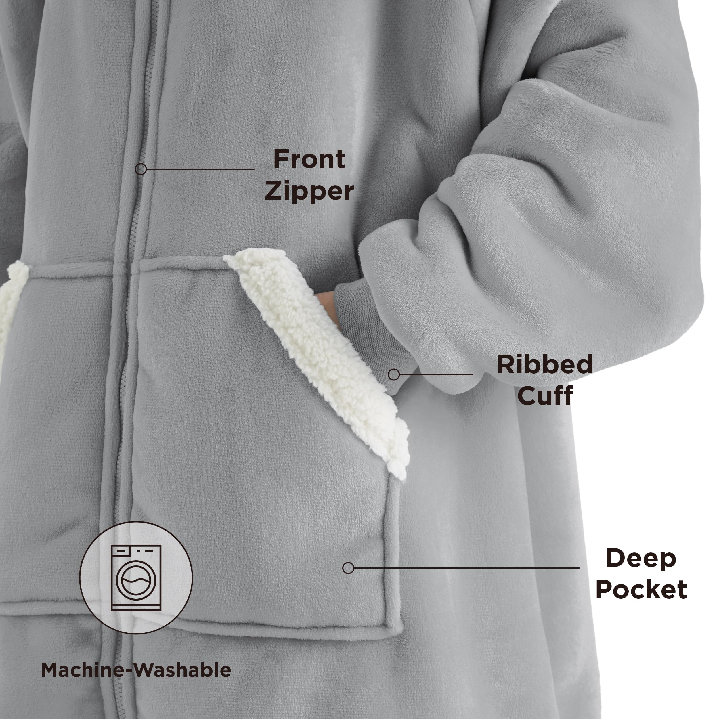 Foto 4 pulgar | Manta Portátil Bedsure con Capucha Gris Unisex - Venta Internacional