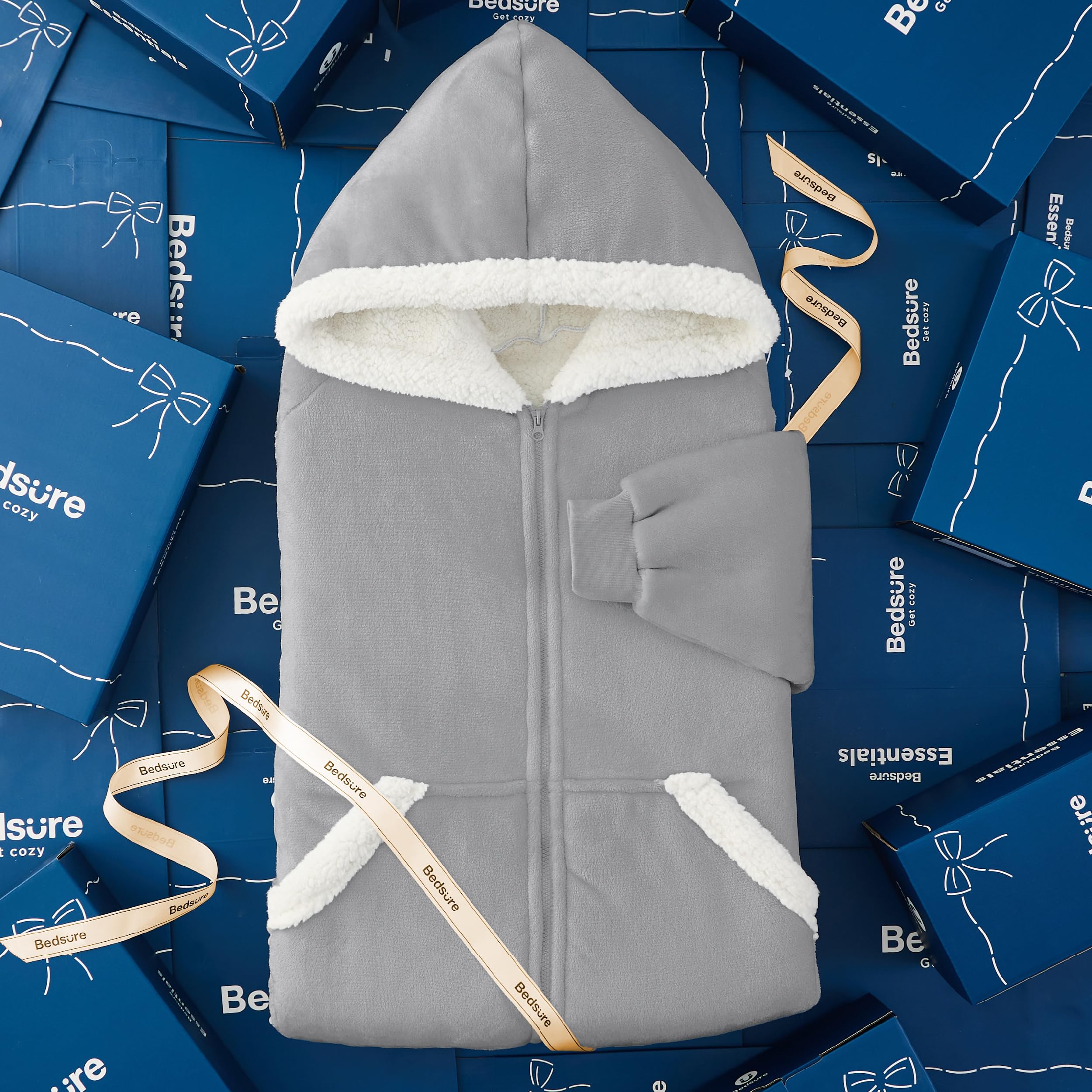 Foto 6 | Manta Portátil Bedsure con Capucha Gris Unisex - Venta Internacional