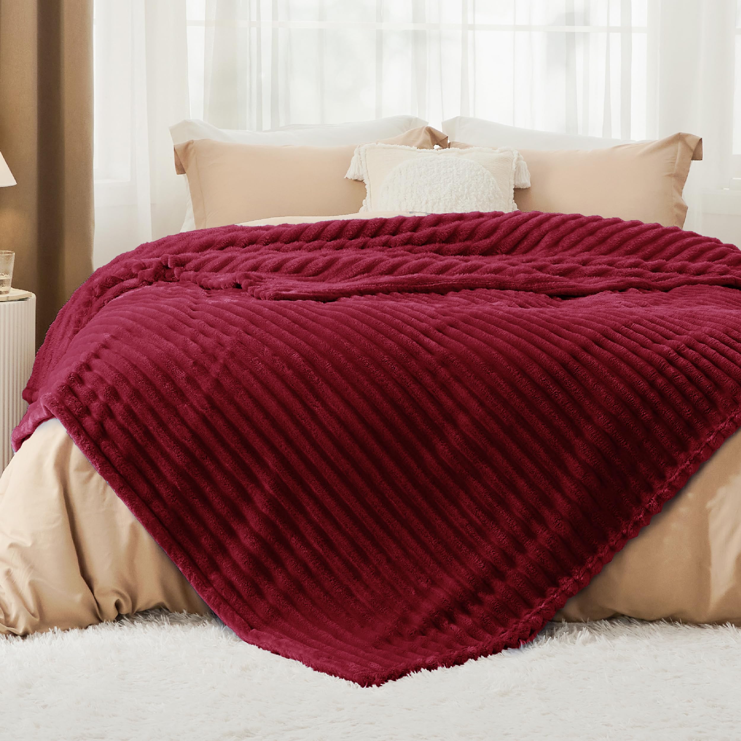 Foto 3 pulgar | Manta Bedsure De Forro Polar Rojo Oscuro Para Sofá, 274 X 229 Cm - Venta Internacional.