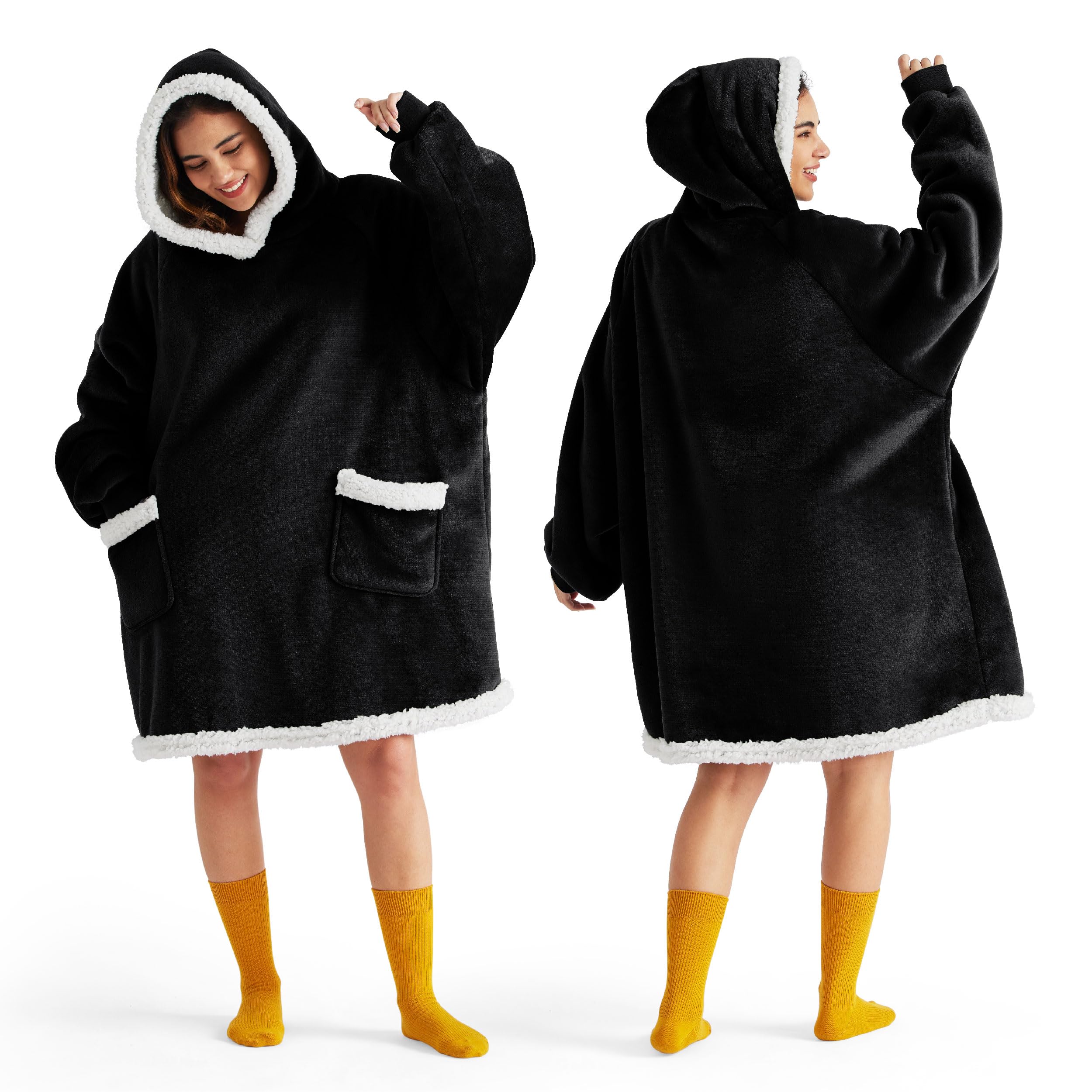 Sudadera Con Capucha Para Adultos Y Niños, Forro Sherpa, Color Negro - Venta Internacional.