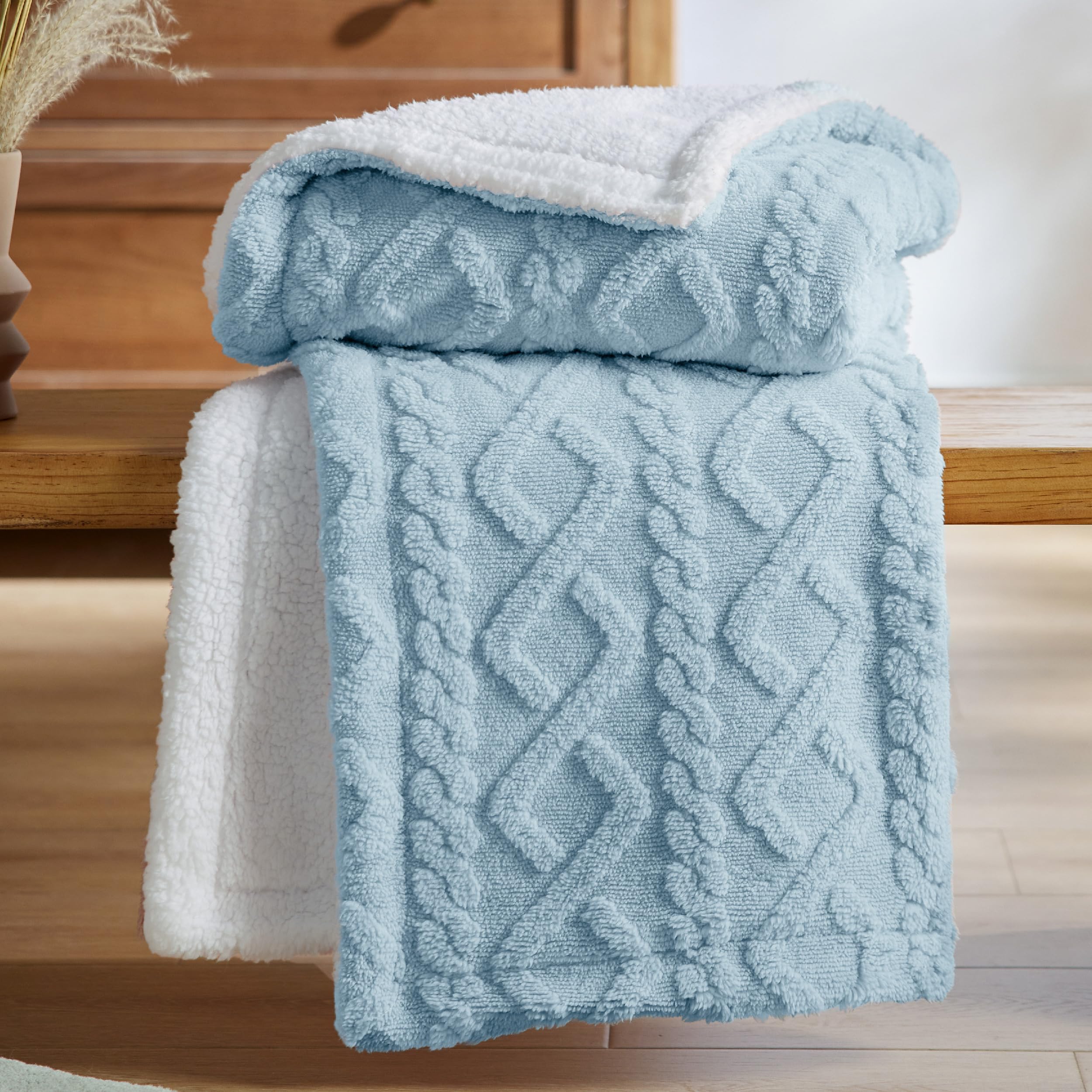 Manta Bedsure Sherpa De Forro Polar Para Sofá, 130 X 150 Cm, Color Azul - Venta Internacional.
