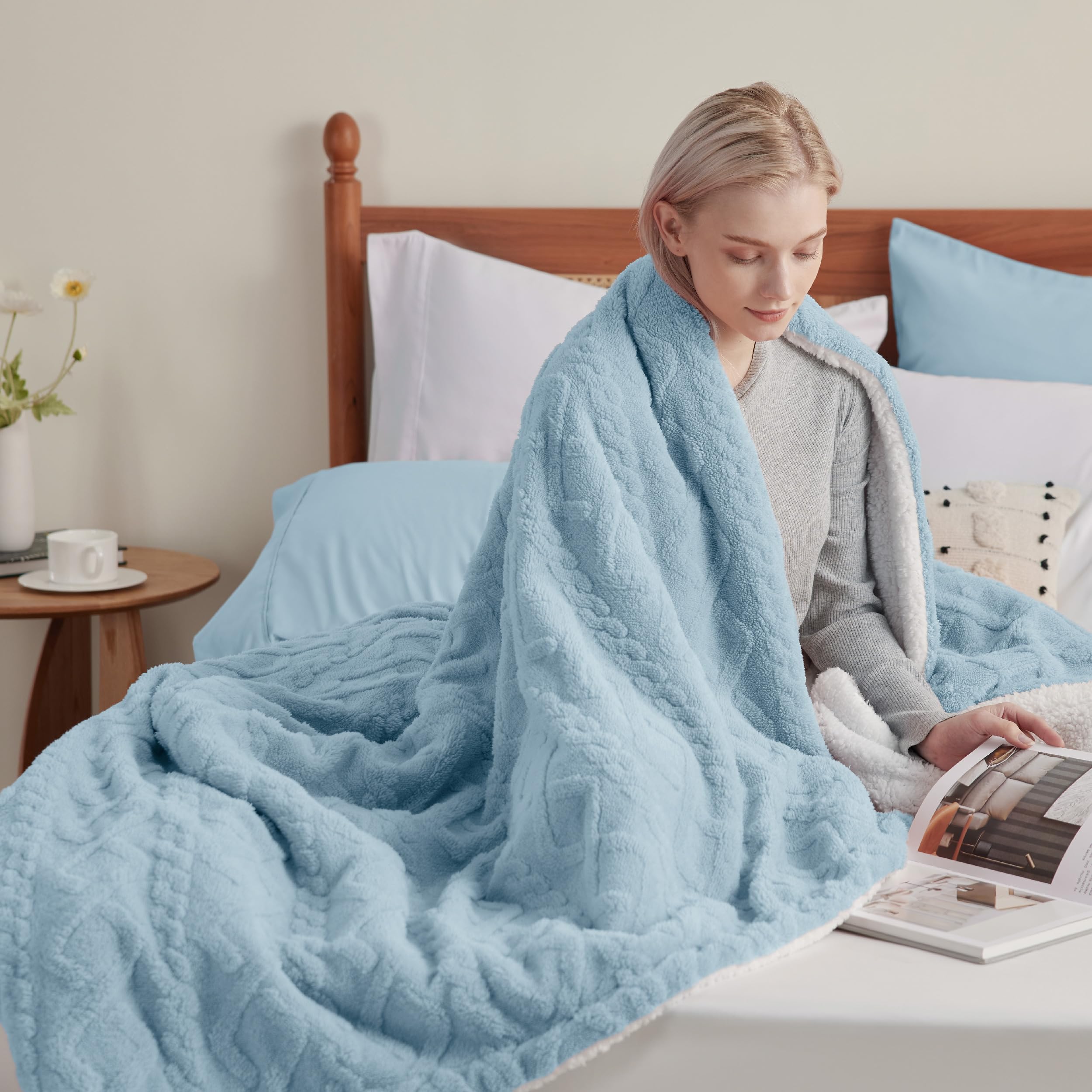 Foto 5 | Manta Bedsure Sherpa De Forro Polar Para Sofá, 130 X 150 Cm, Color Azul - Venta Internacional.