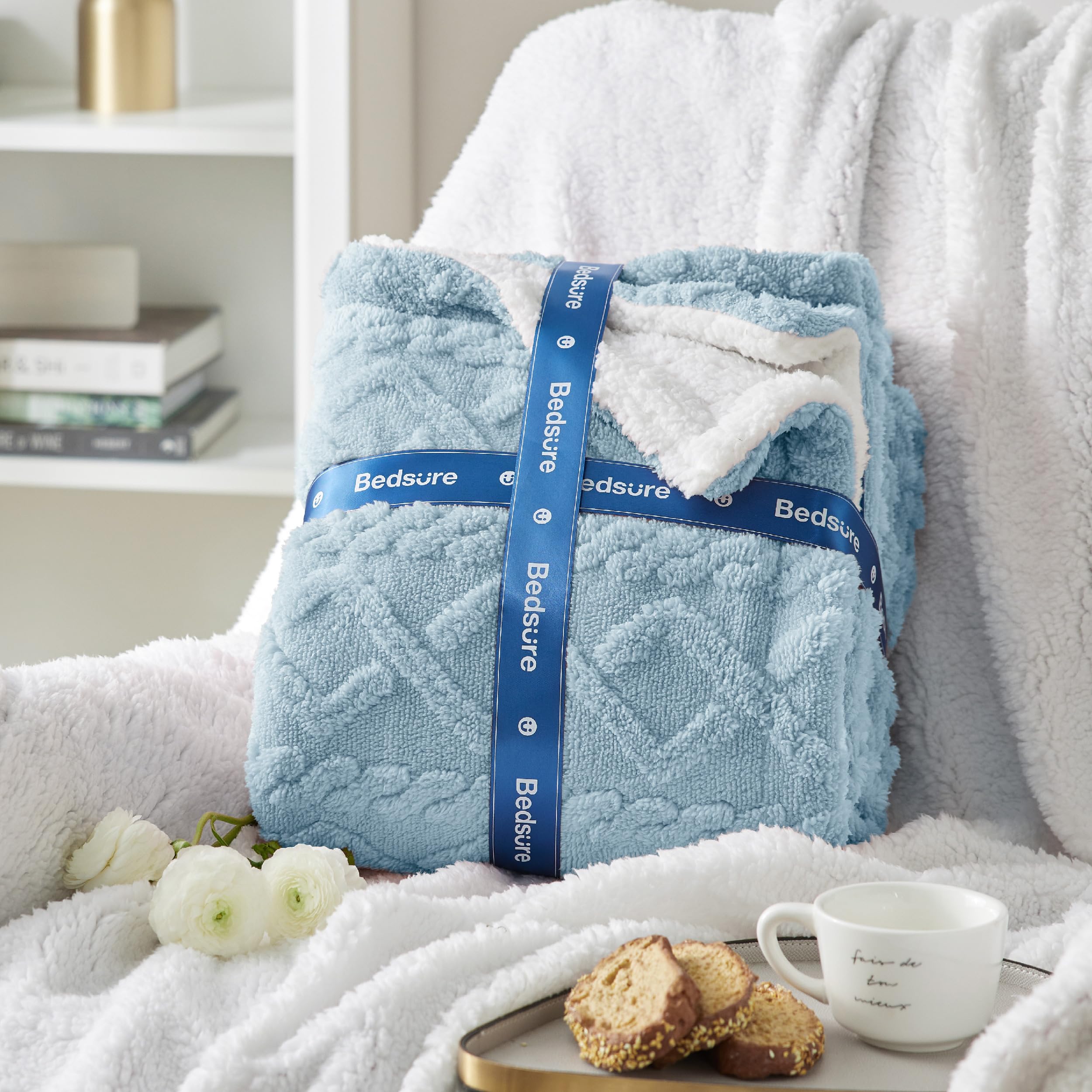 Foto 7 | Manta Bedsure Sherpa De Forro Polar Para Sofá, 130 X 150 Cm, Color Azul - Venta Internacional.