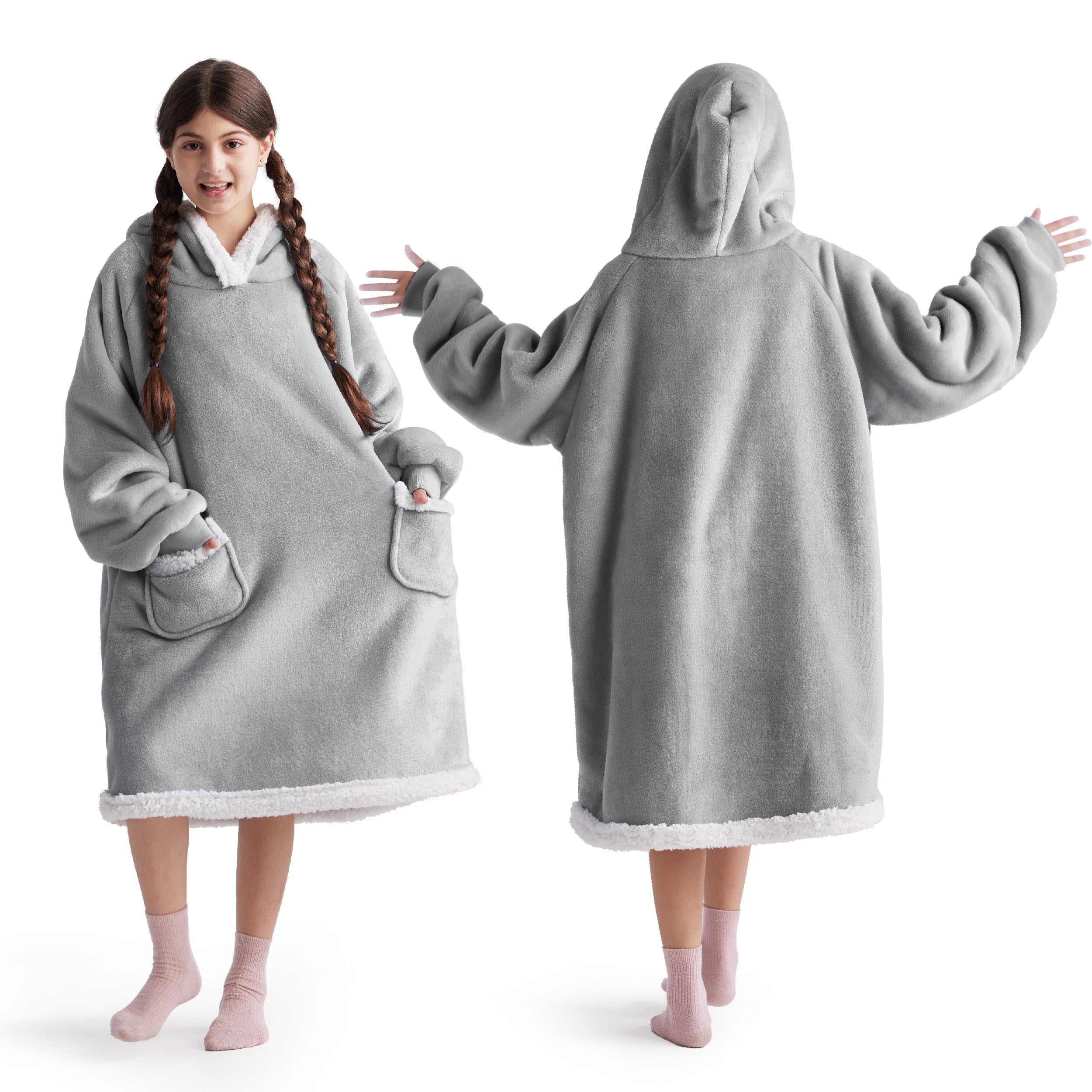 Sudadera Con Capucha Para Adultos Y Niños, Forro Sherpa, Color Gris - Venta Internacional.