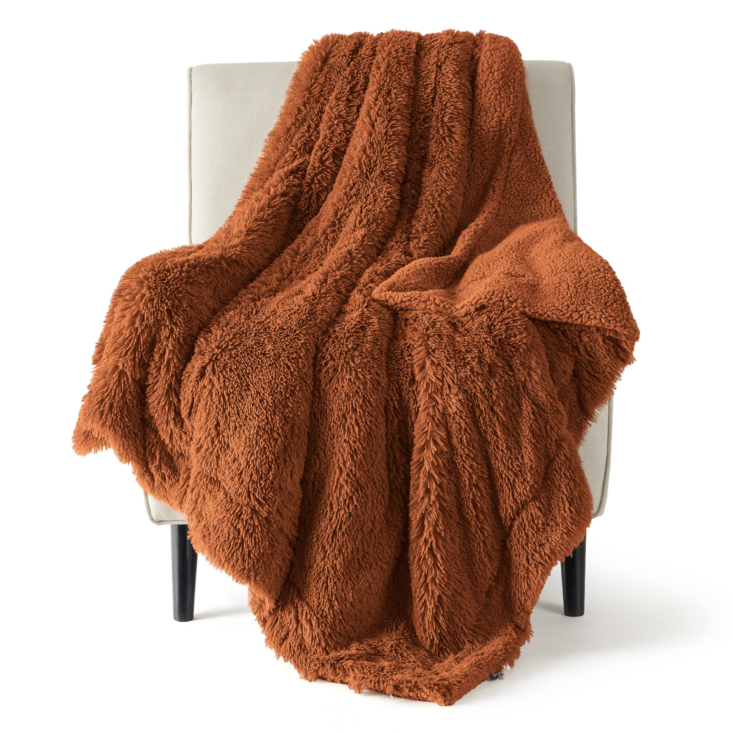 Manta De Cama De Piel Sintética Esponjosa De Color Naranja Quemado, 50 X 60 Cm - Venta Internacional.
