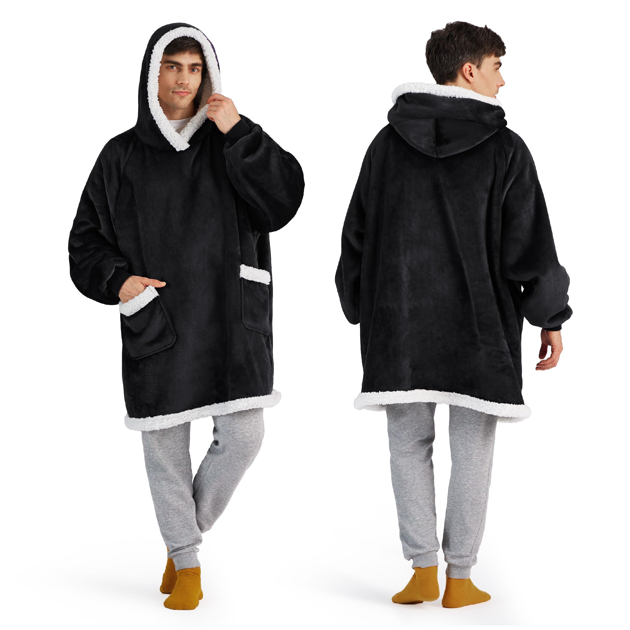 Sudadera Con Capucha Para Adultos Y Niños, Forro Sherpa, Color Negro - Venta Internacional.