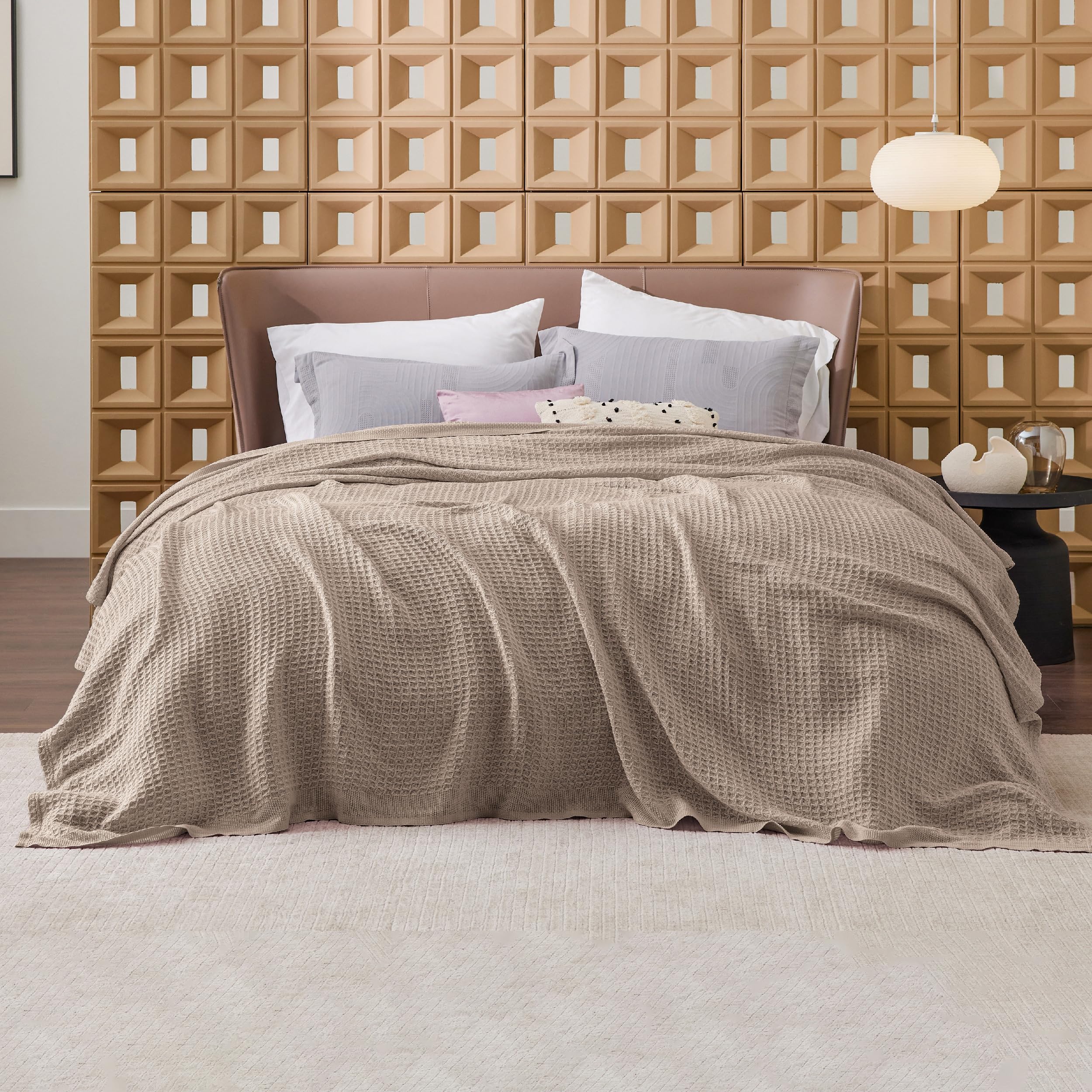 Foto 3 | Manta Para Cama, 100% Algodón, Tejido Gofrado, Tamaño King, Color Canela - Venta Internacional.