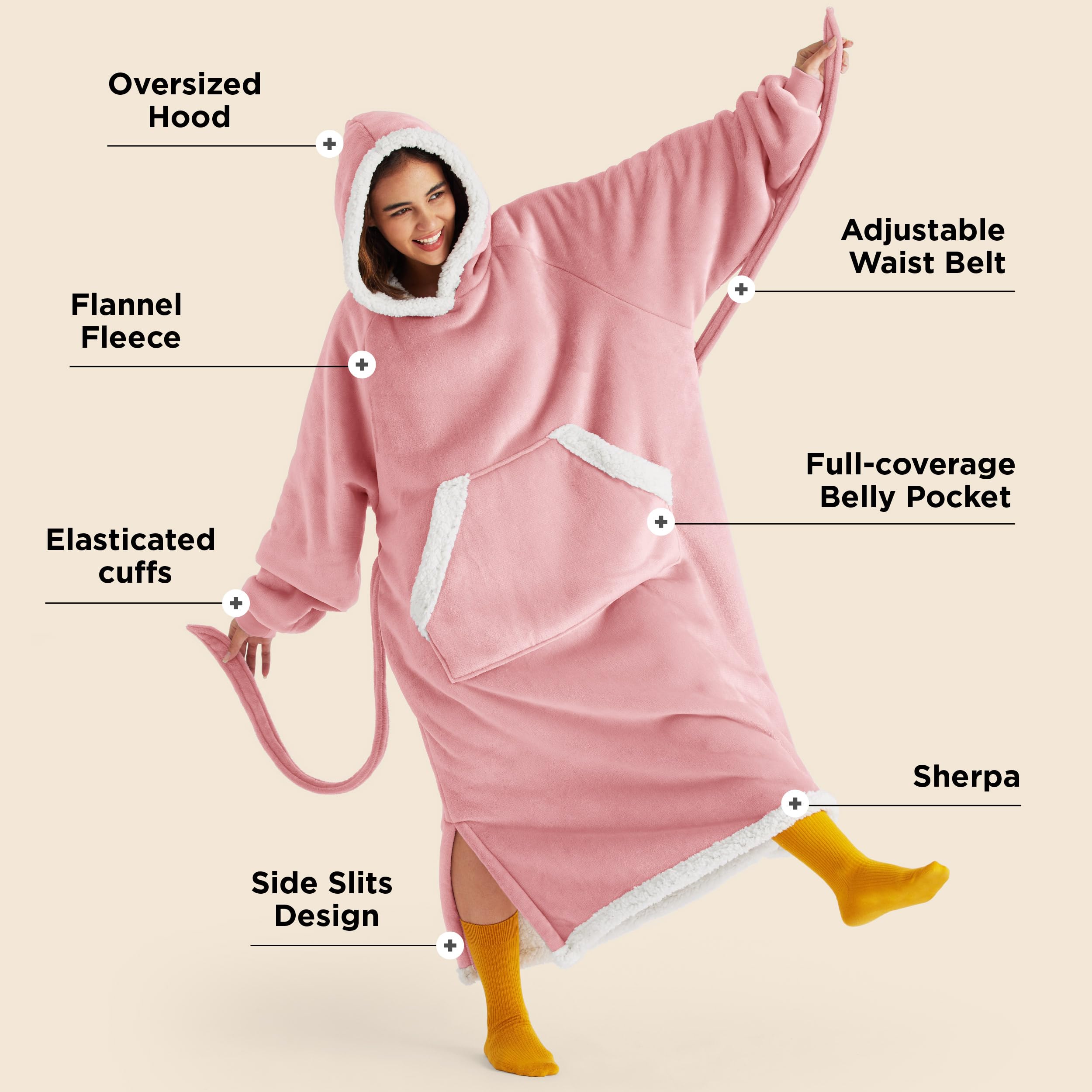Foto 2 | Manta Portátil Con Capucha Bedsure Long Sherpa Para Mujer, Color Rosa - Venta Internacional.