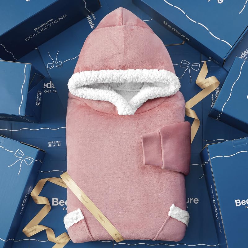 Foto 7 | Manta Portátil Con Capucha Bedsure Long Sherpa Para Mujer, Color Rosa - Venta Internacional.