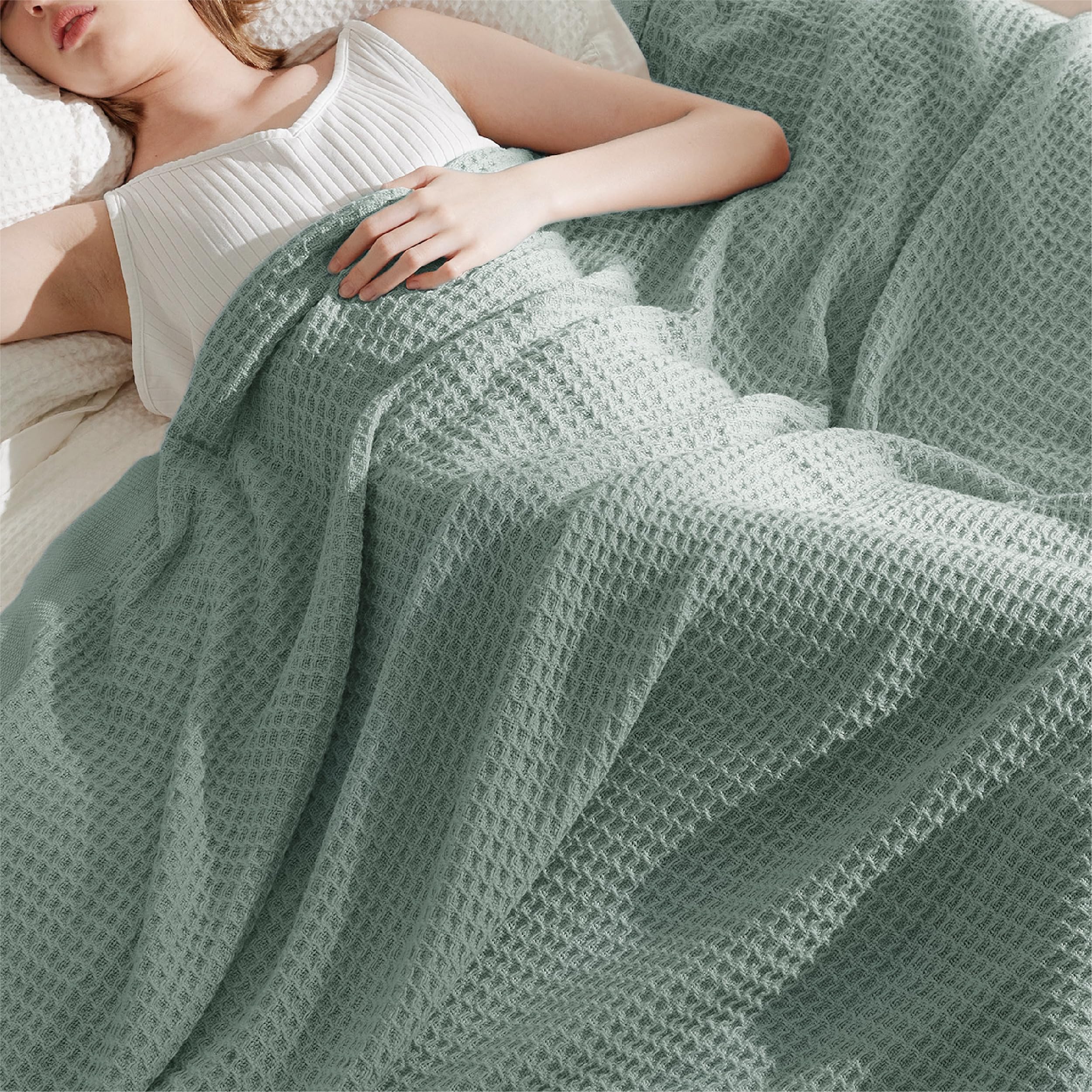 Foto 2 | Manta Para Cama, 100% Algodón, Tamaño Queen, Tejido Gofrado, Color Verde - Venta Internacional.