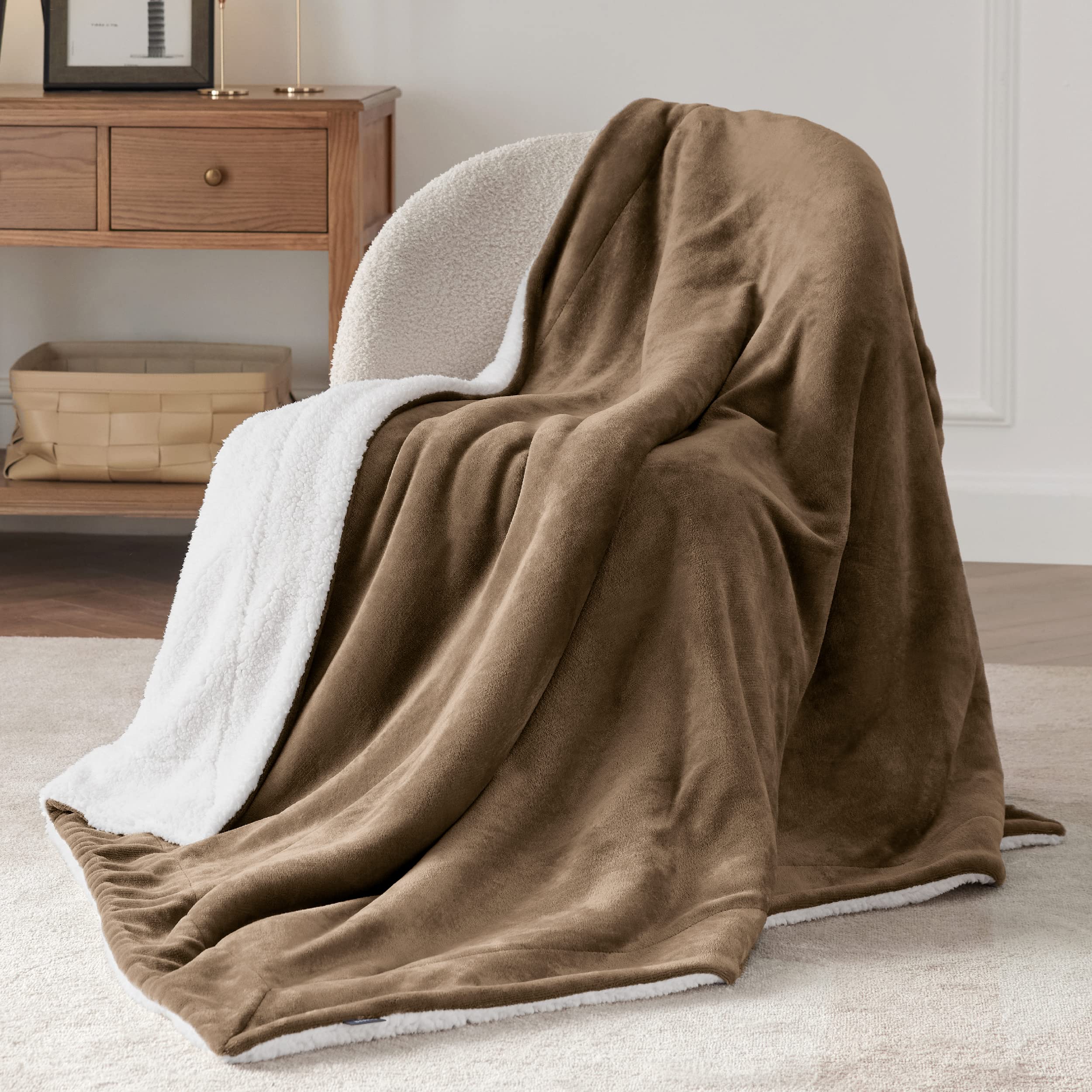 Foto 4 pulgar | Manta De Cama Con Forro Polar Sherpa, Tamaño Doble, Camel - Venta Internacional.
