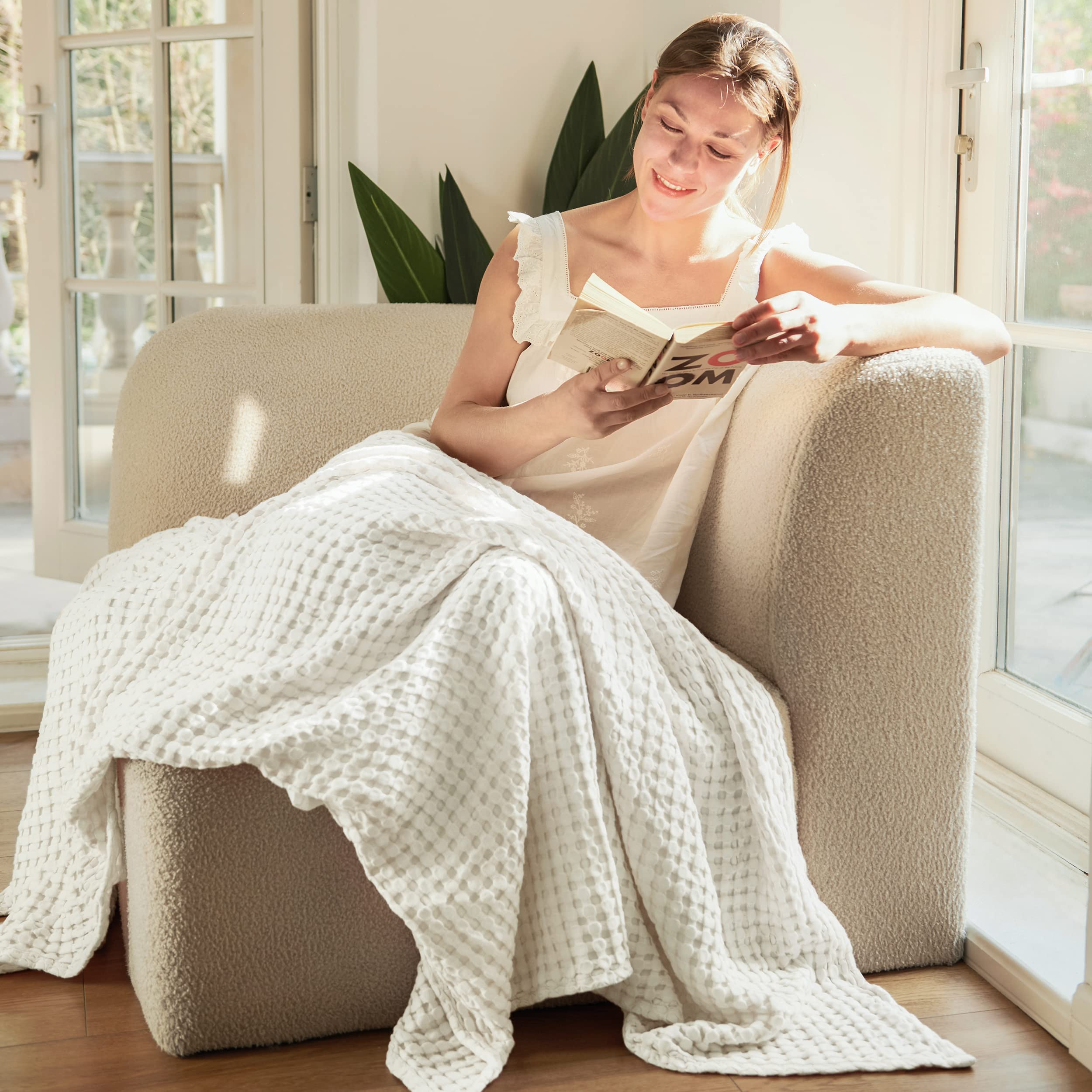 Manta Bedsure Cooling Waffle De Algodón, Tamaño Twin Xl, Color Marfil - Venta Internacional.