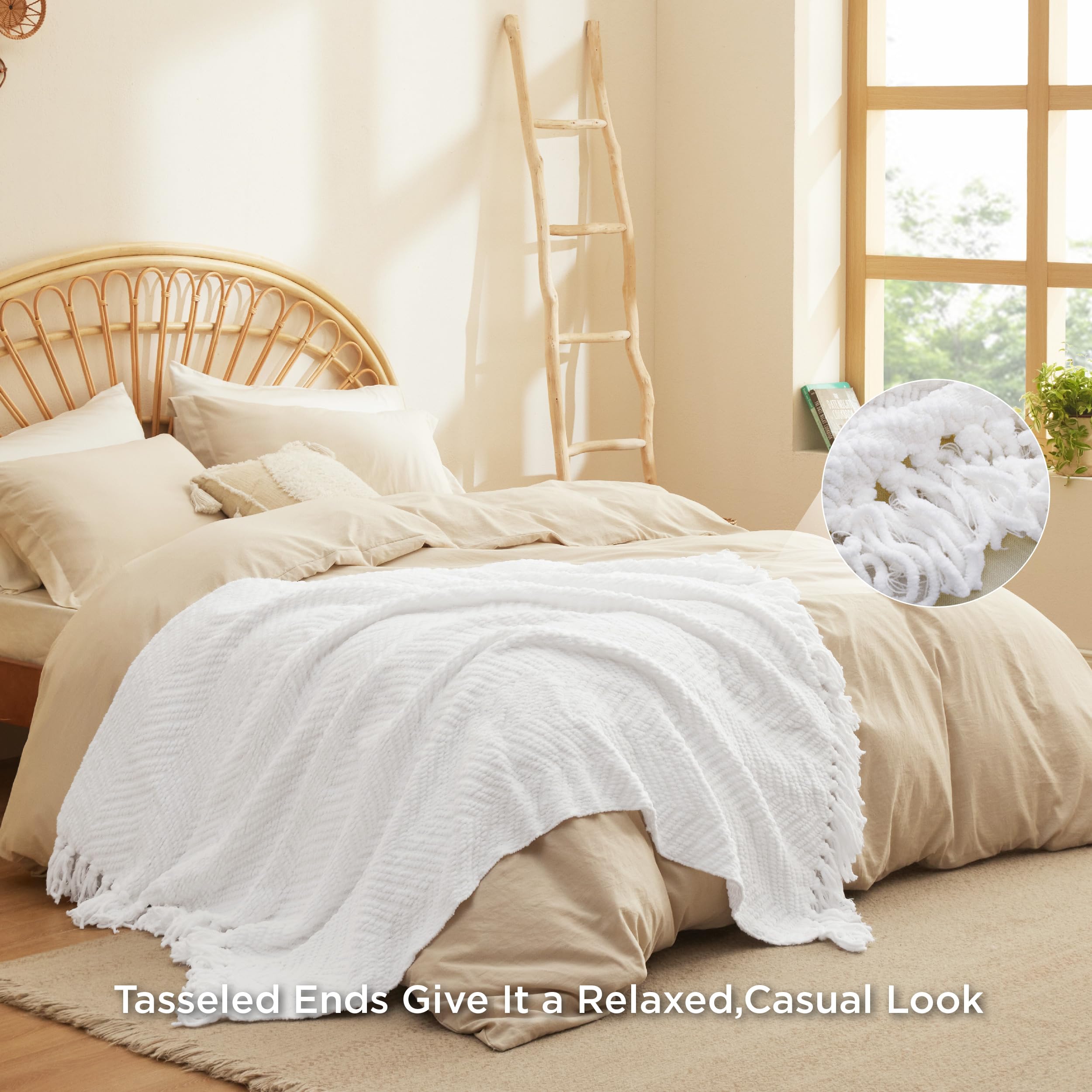 Foto 4 pulgar | Manta De Cama De Chenilla Tejida Con Textura Blanca - Venta Internacional.