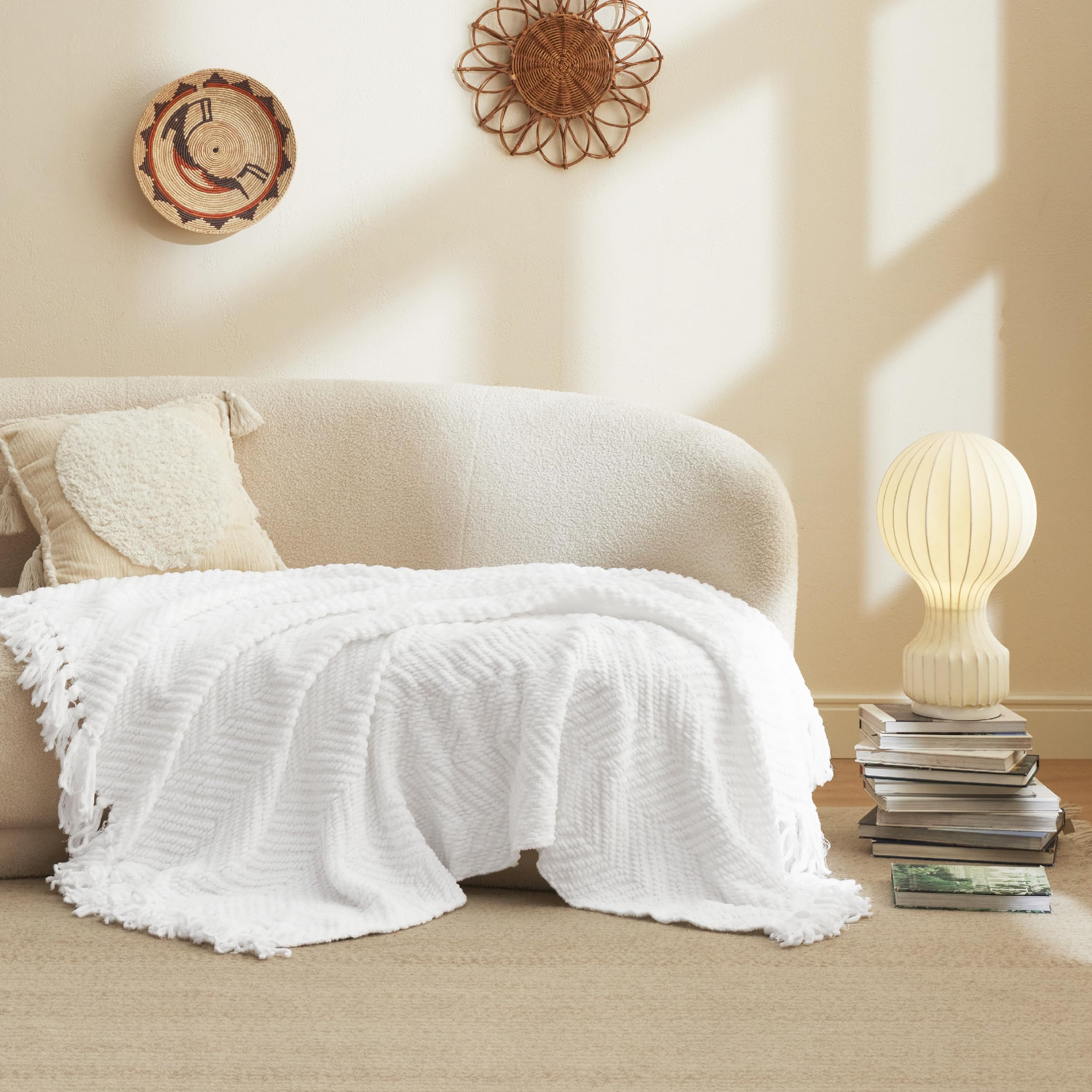 Foto 5 pulgar | Manta De Cama De Chenilla Tejida Con Textura Blanca - Venta Internacional.