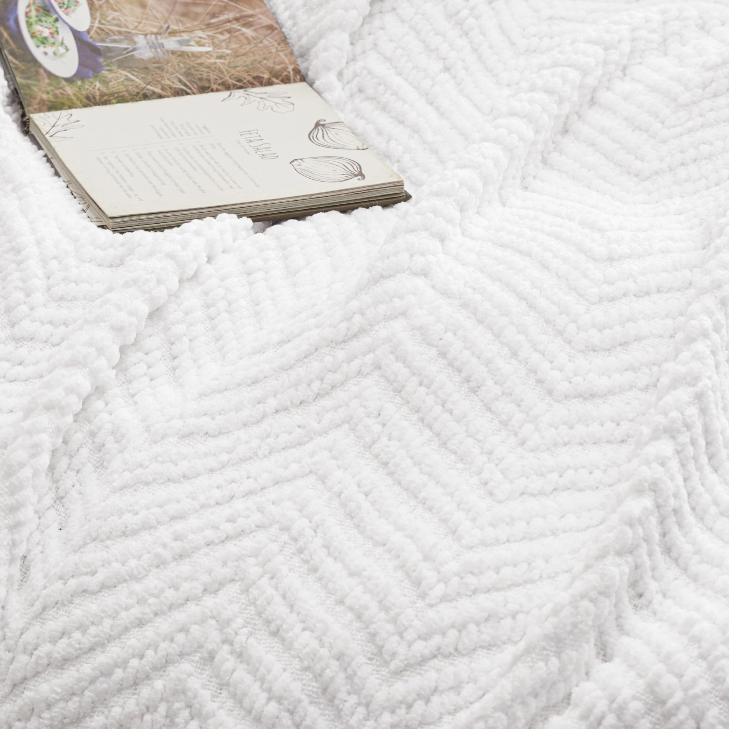 Foto 5 | Manta De Cama De Chenilla Tejida Con Textura Blanca - Venta Internacional.