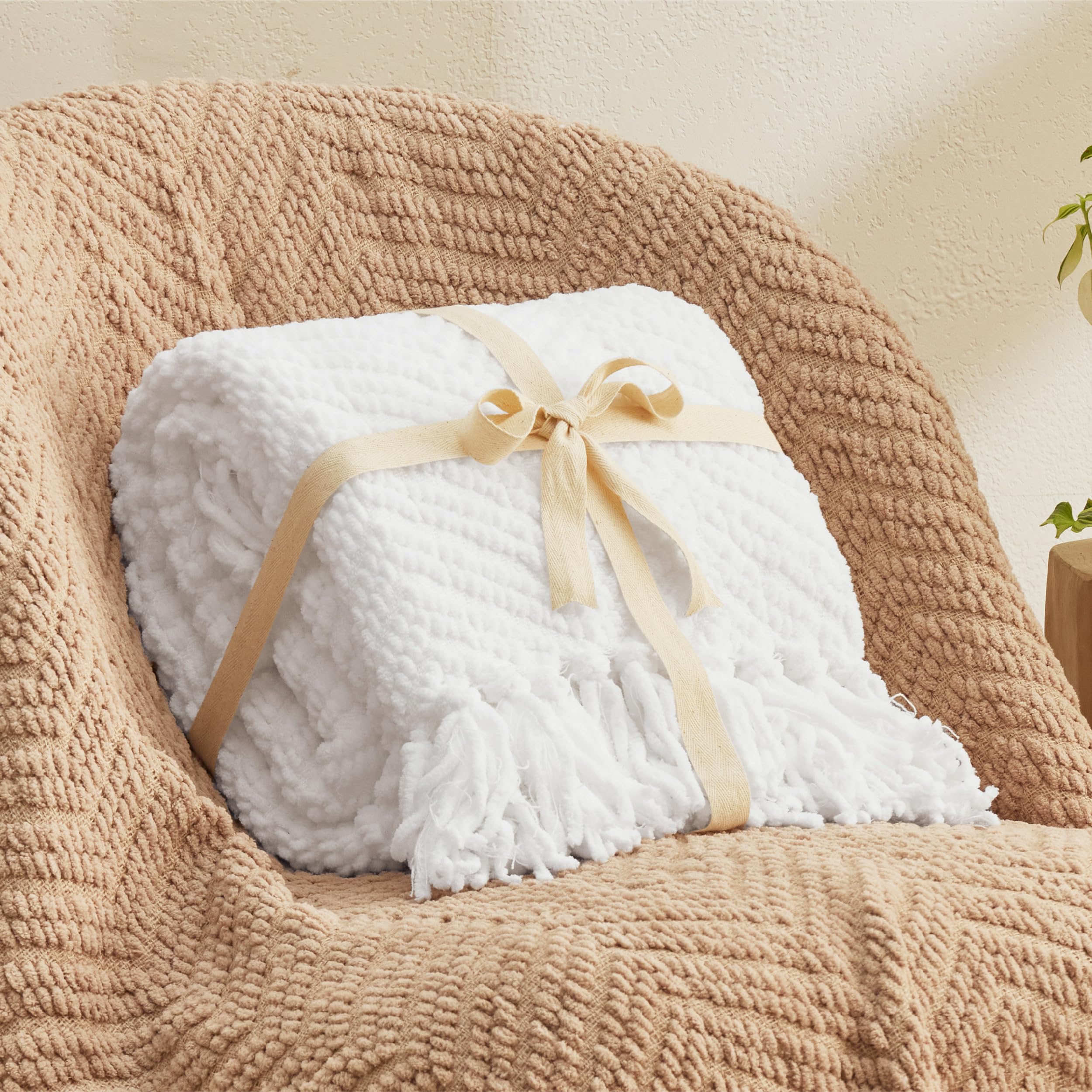 Foto 7 pulgar | Manta De Cama De Chenilla Tejida Con Textura Blanca - Venta Internacional.