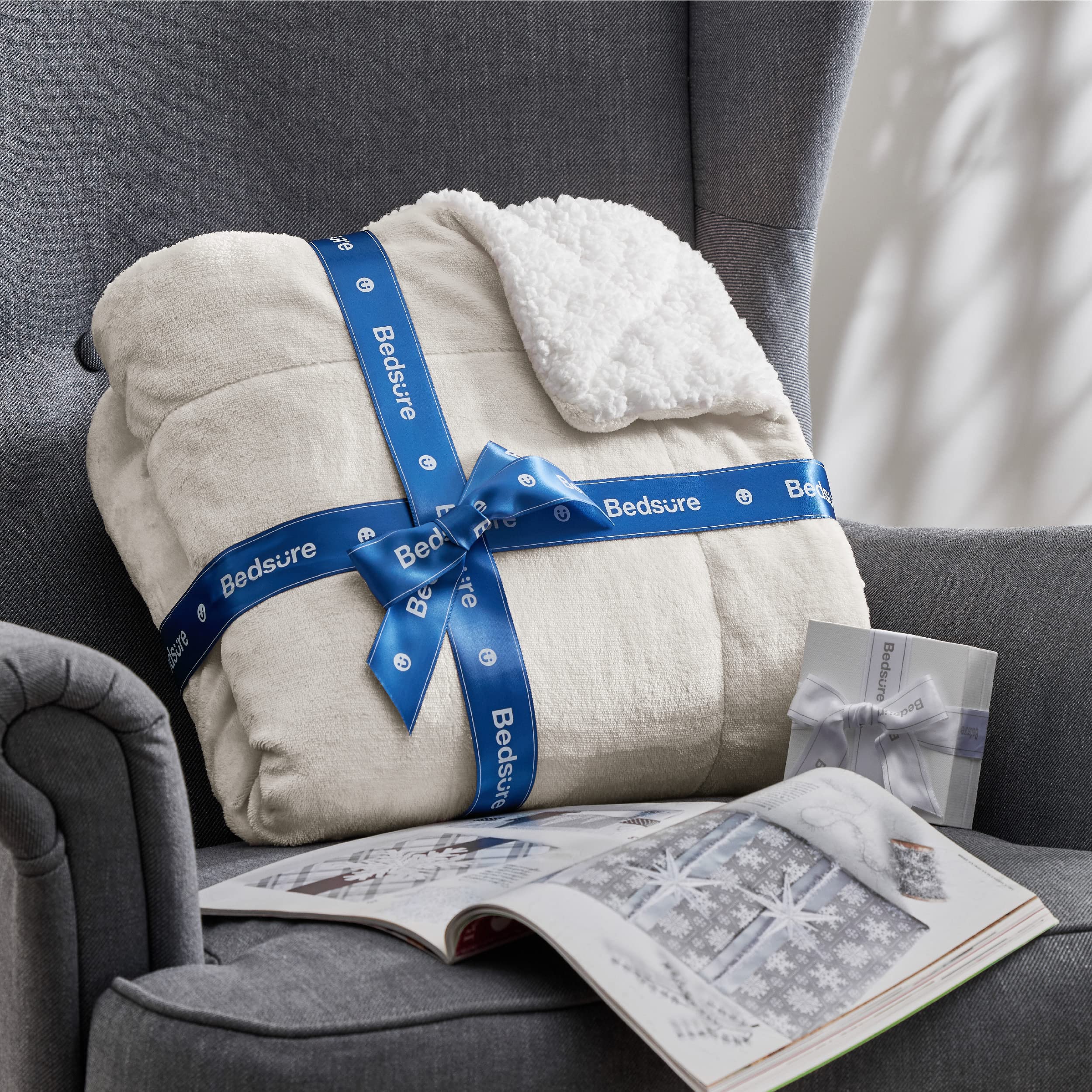 Foto 7 | Manta De Forro Polar Sherpa Bedsure Para Sofá, 130 X 150 Cm, Lino - Venta Internacional.
