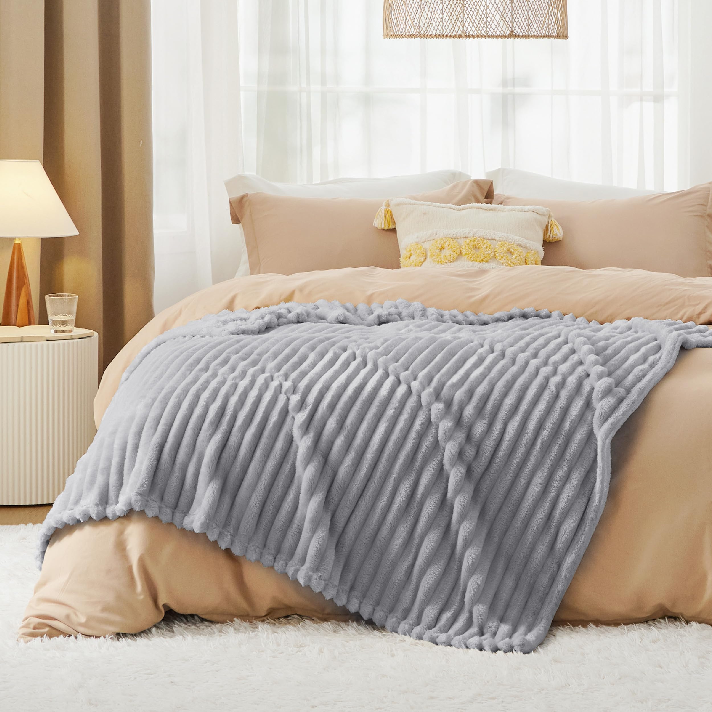 Foto 7 pulgar | Manta Bedsure Gentlesoft Cozy, Forro Polar De Franela, Doble, Gris Claro - Venta Internacional.