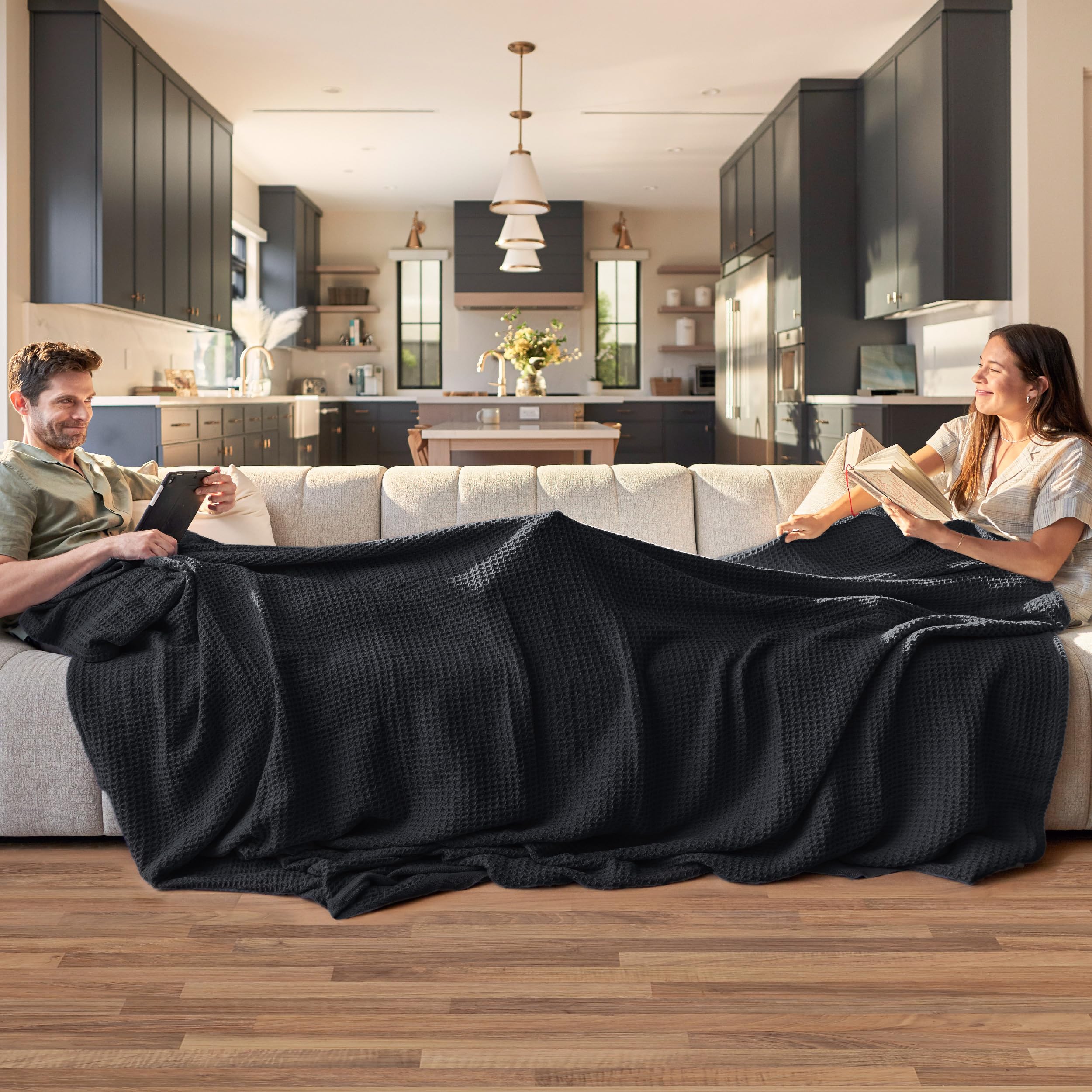 Foto 2 | Manta Para Cama, 100% Algodón, Tejido Gofrado, Tamaño King, Color Negro - Venta Internacional.