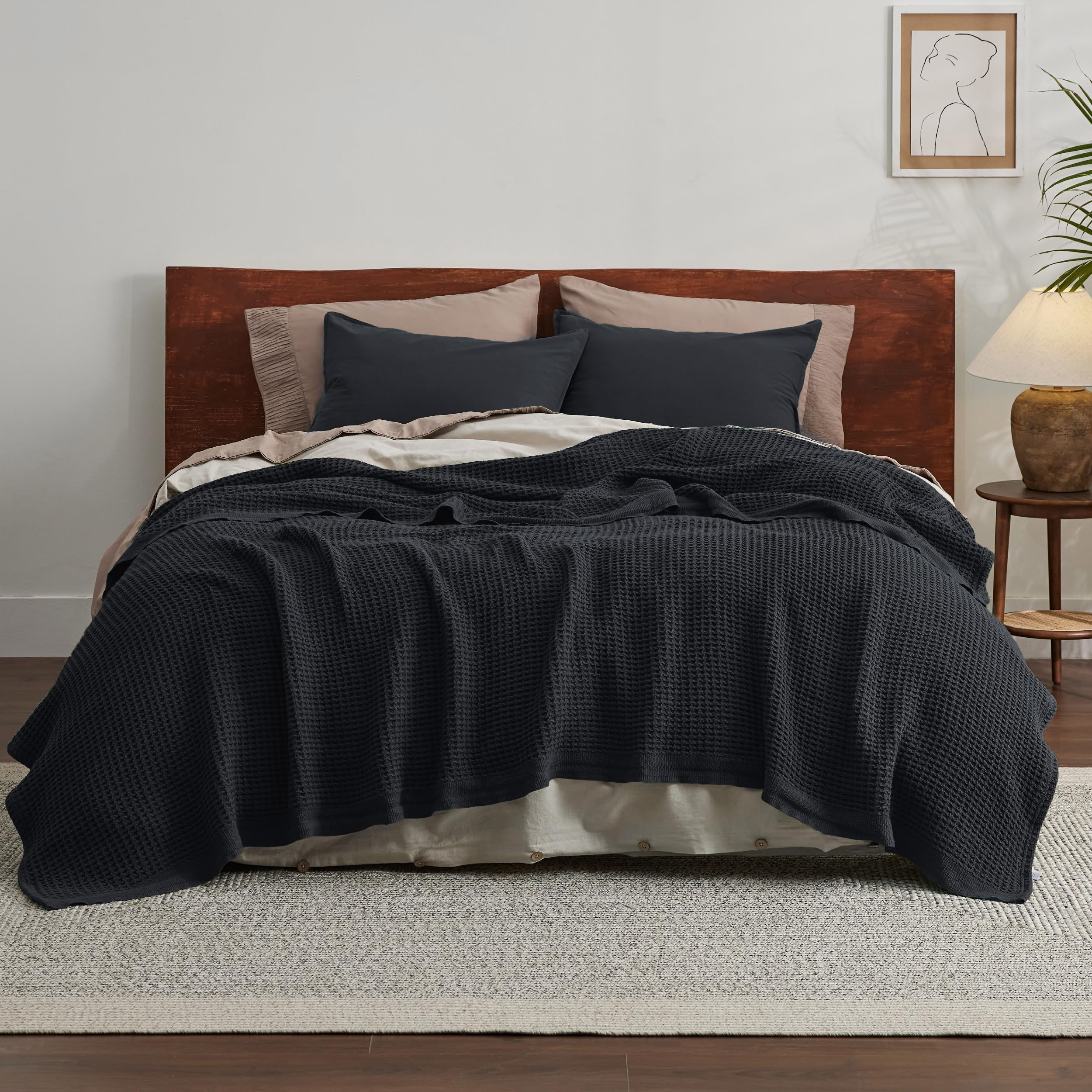 Foto 4 pulgar | Manta Para Cama, 100% Algodón, Tejido Gofrado, Tamaño King, Color Negro - Venta Internacional.