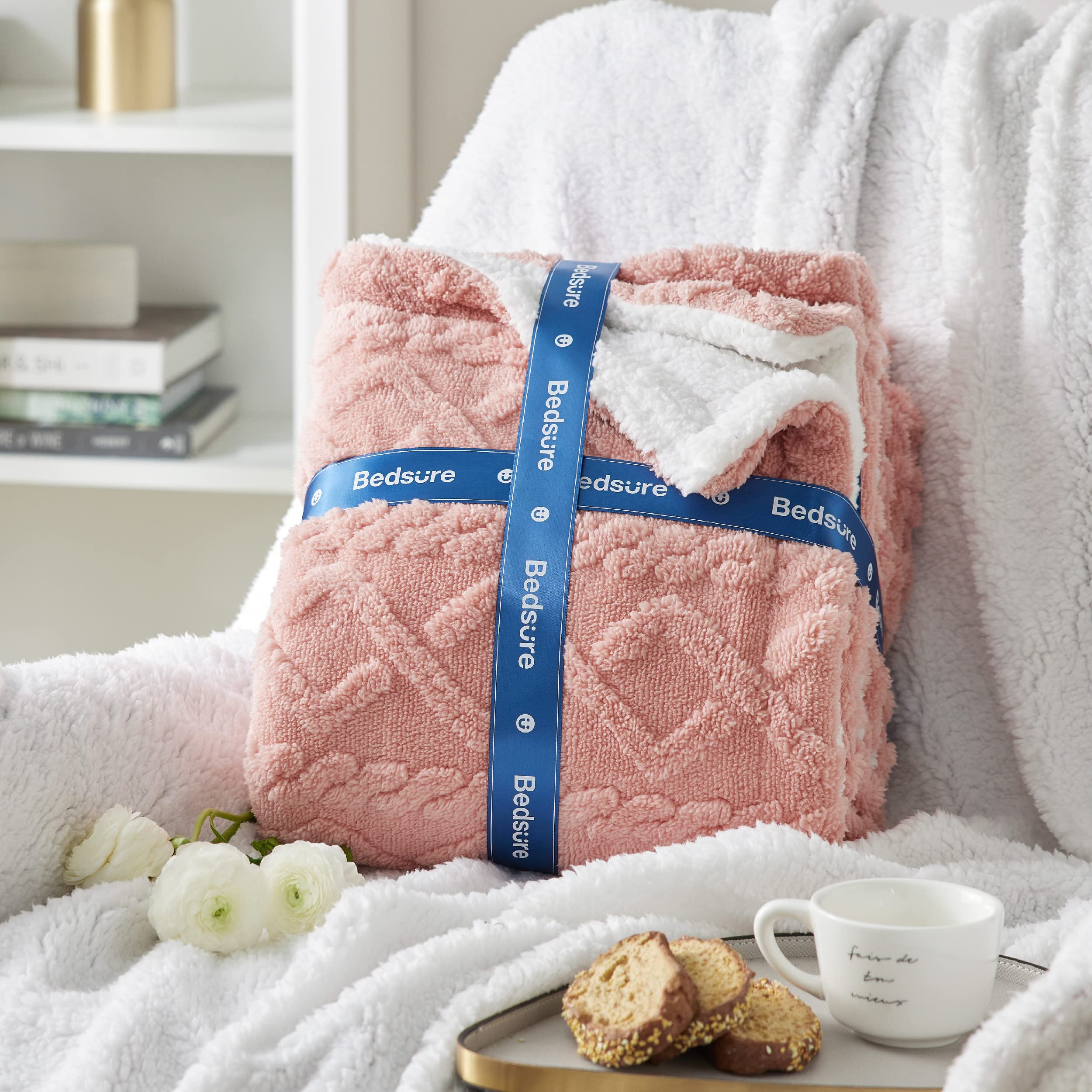 Foto 7 | Manta Bedsure Sherpa De Forro Polar Para Sofá, 130 X 150 Cm, Color Rosa - Venta Internacional.