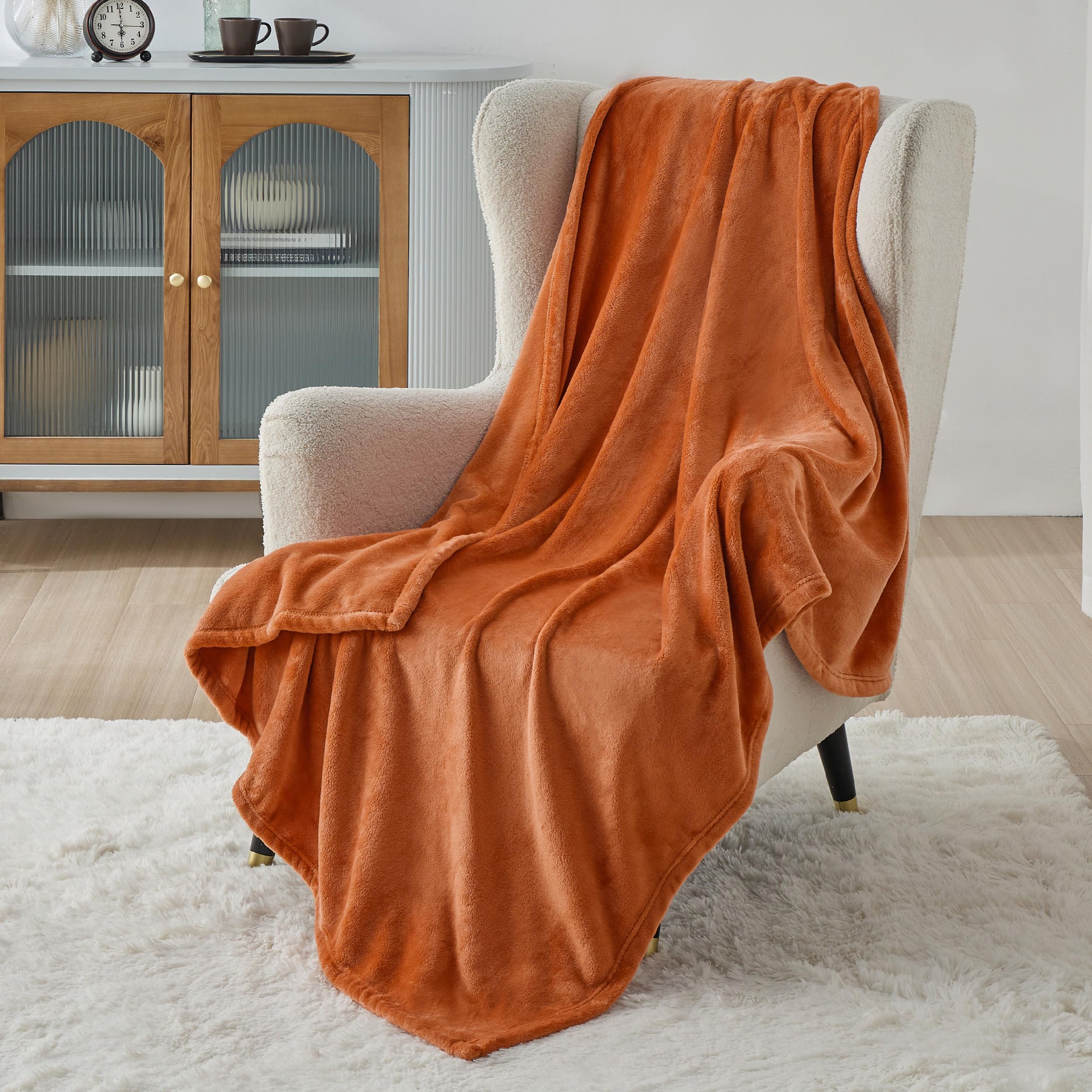 Manta Polar Para Cama, Color Naranja Quemado, 130 X 180 Cm, 300 G/m² - Venta Internacional.